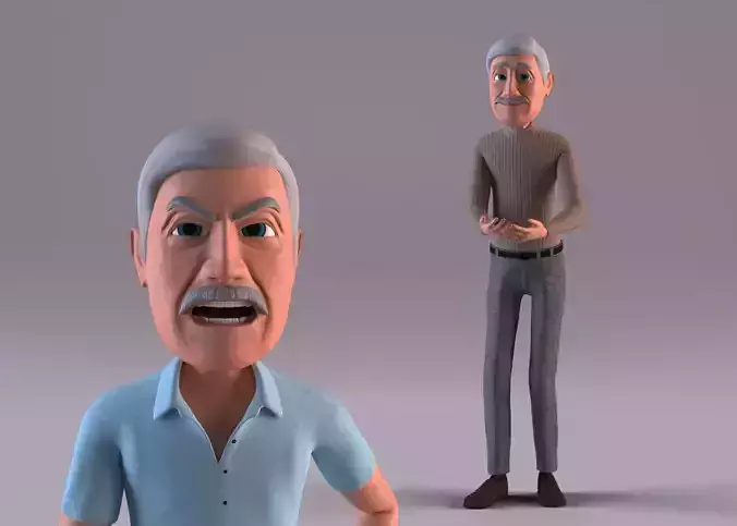 Cartoon Grandpa Rigged Low-poly 3D model