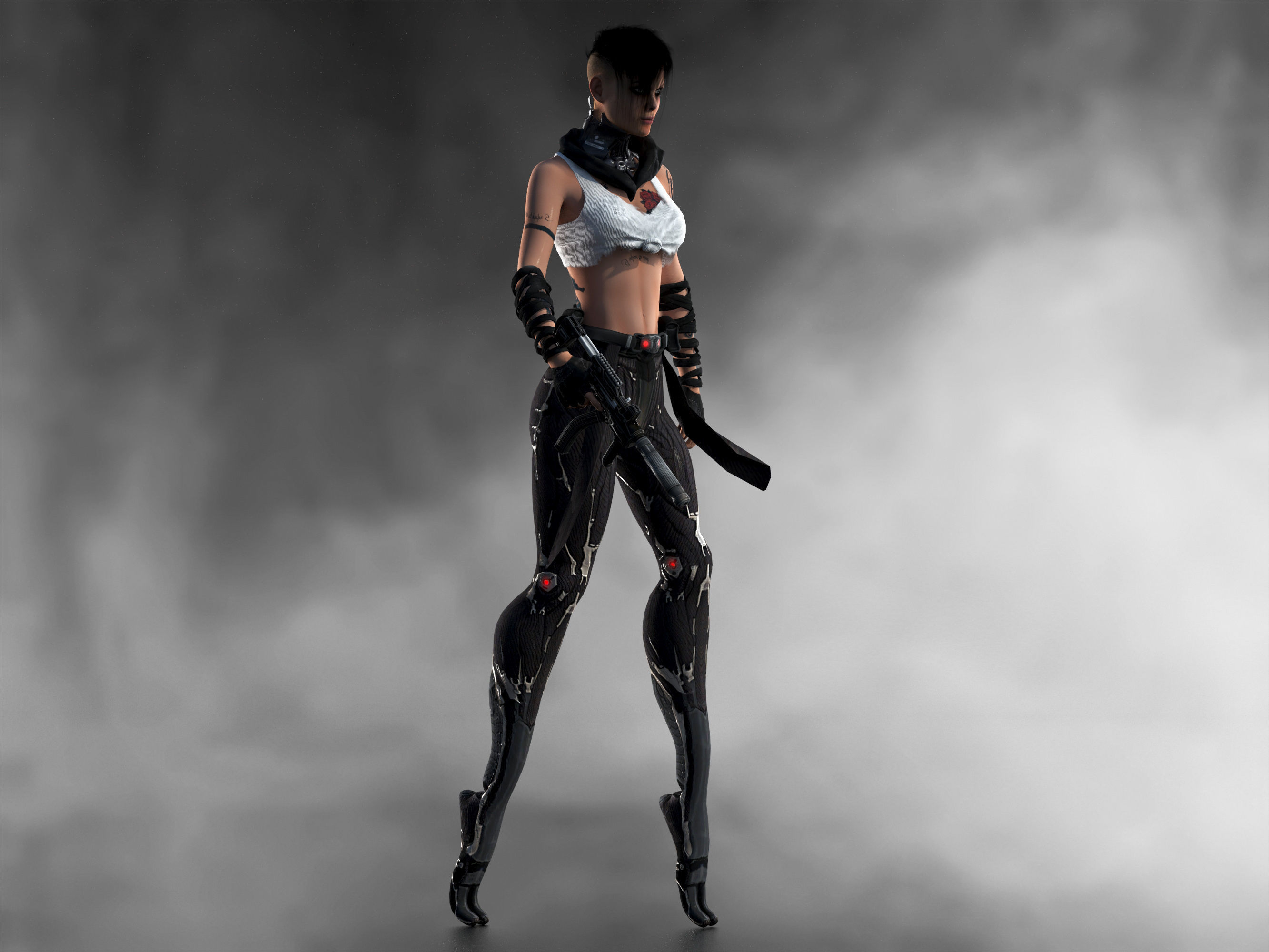 Cyber girl Low-poly 3D model_11