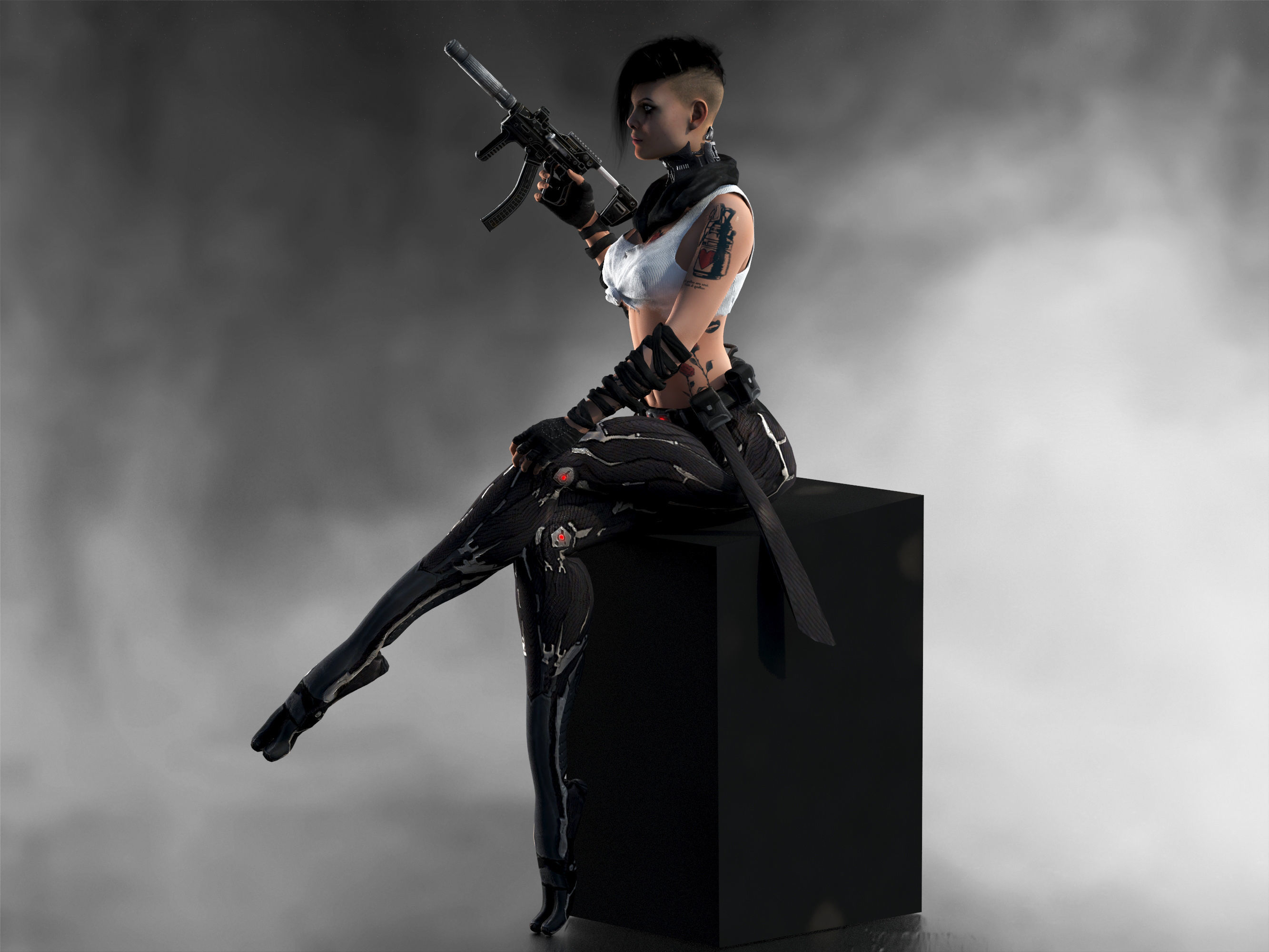 Cyber girl Low-poly 3D model_7