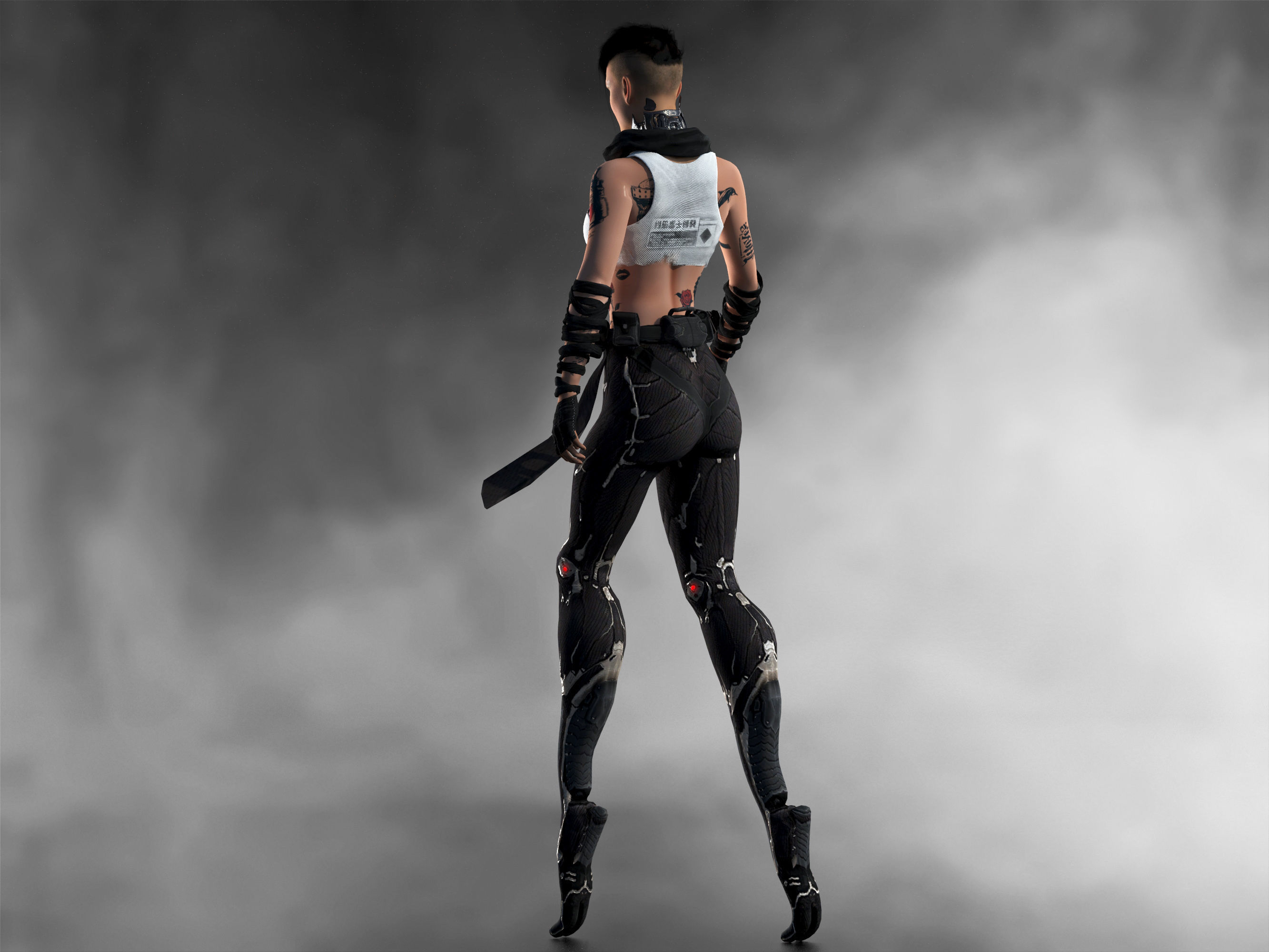 Cyber girl Low-poly 3D model_12