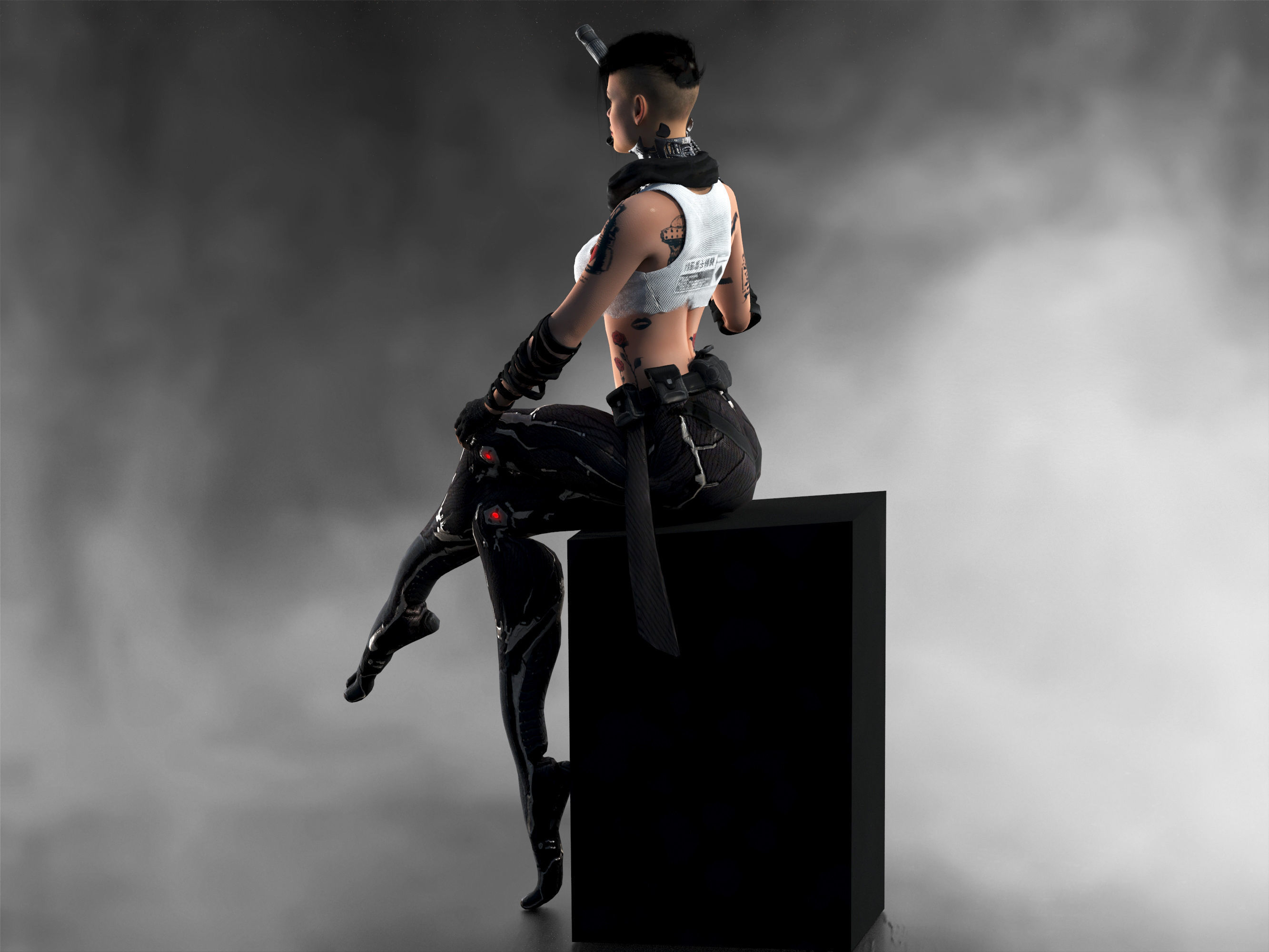 Cyber girl Low-poly 3D model_8