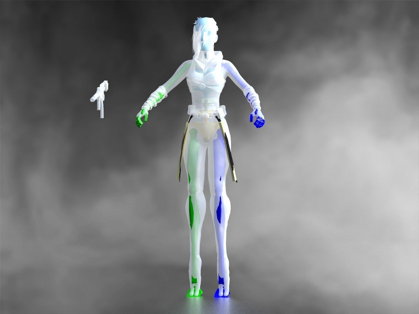 Cyber girl Low-poly 3D model_15