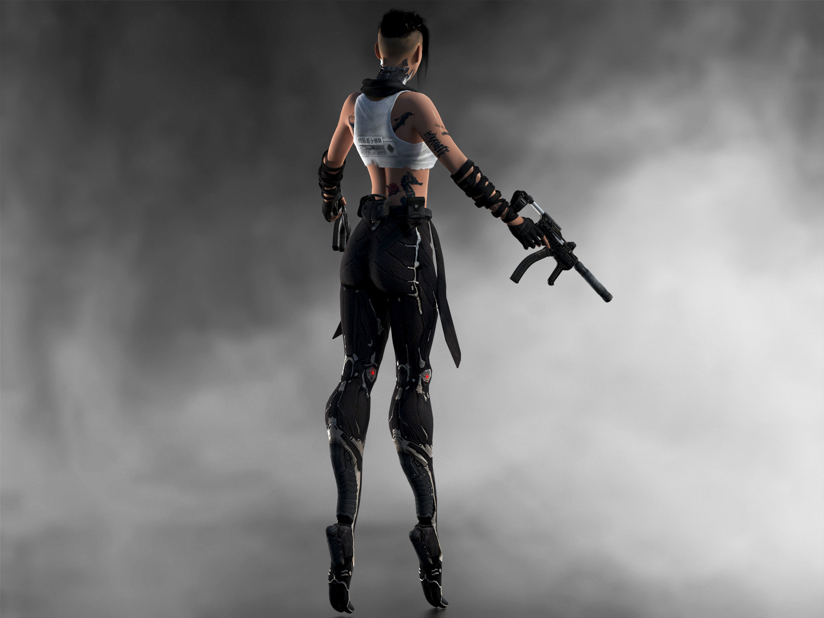 Cyber girl Low-poly 3D model_10