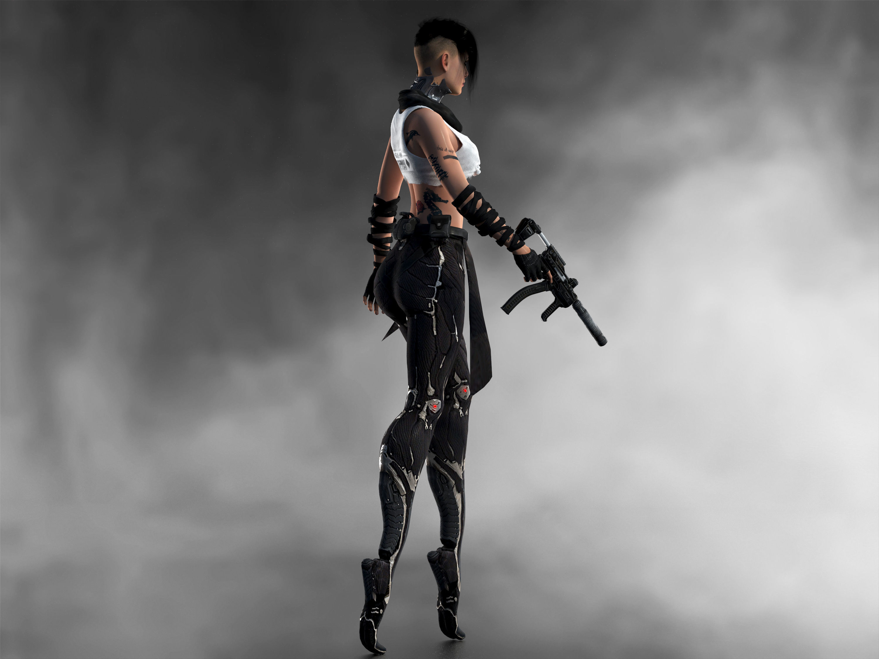 Cyber girl Low-poly 3D model_9