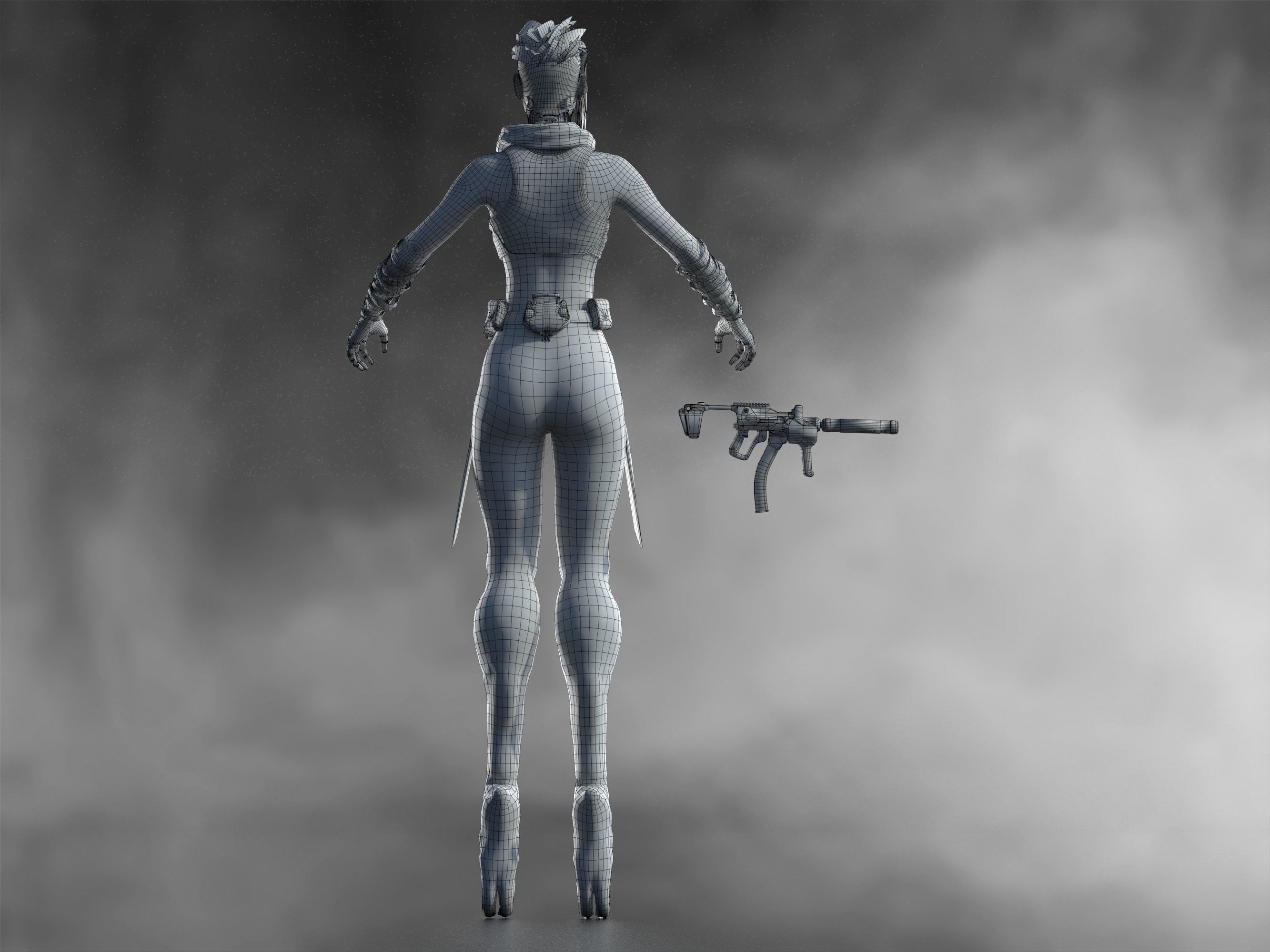 Cyber girl Low-poly 3D model_14