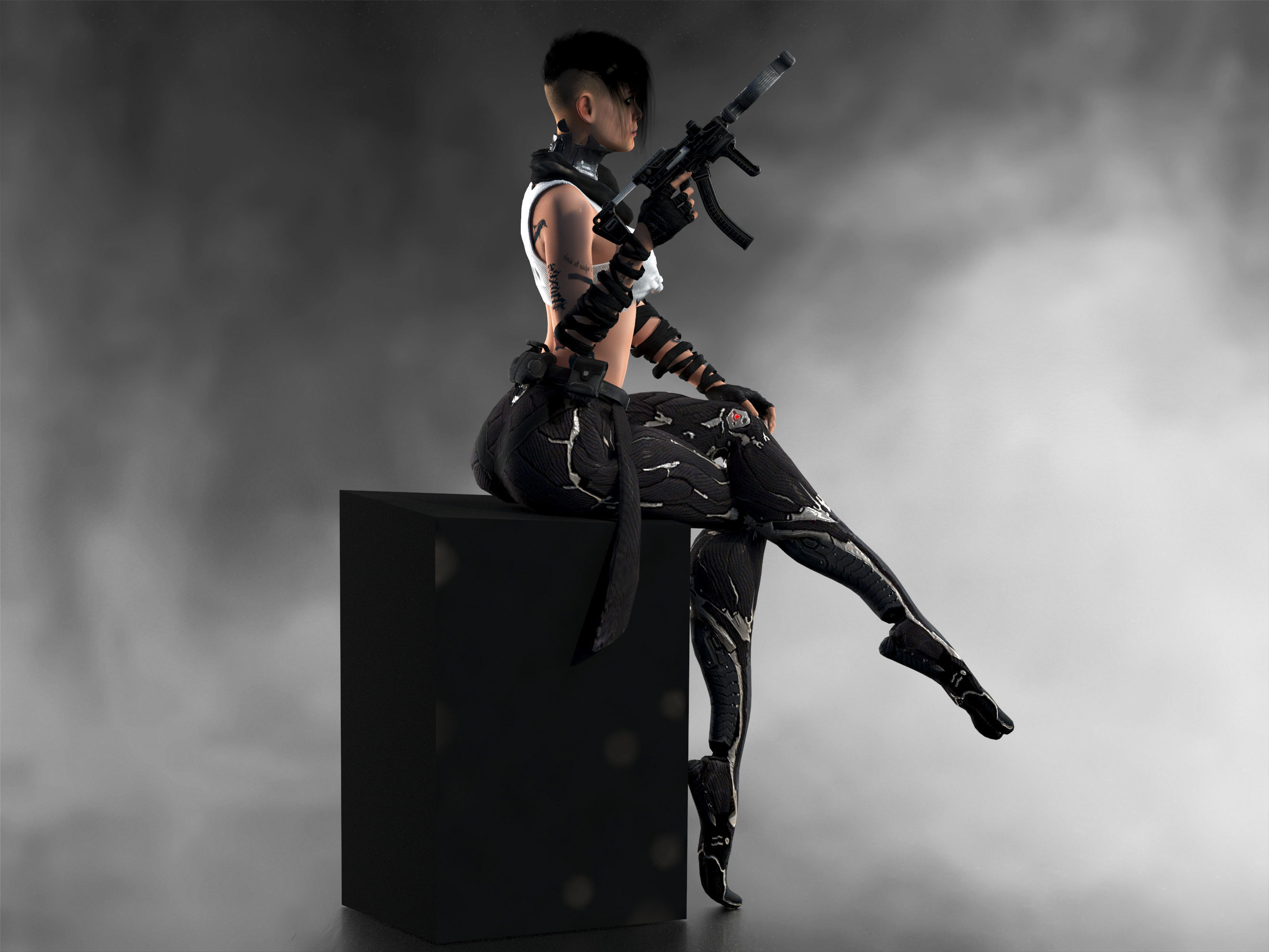 Cyber girl Low-poly 3D model_2