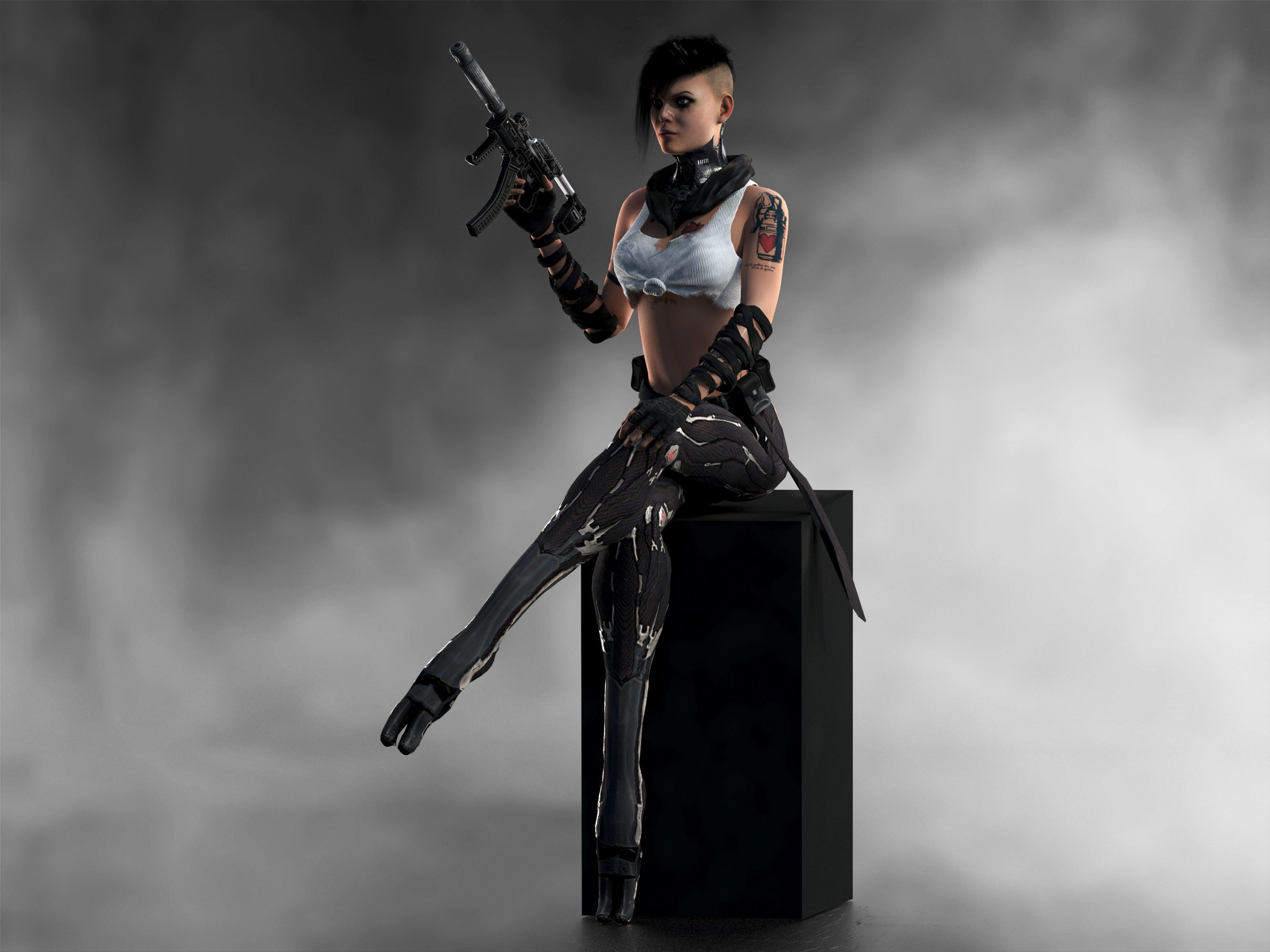 Cyber girl Low-poly 3D model_1