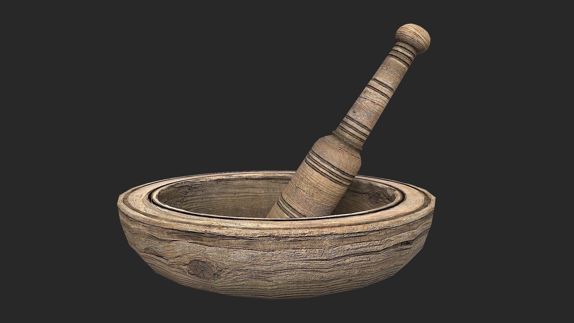 Mortar and pestle Medieval set Low-poly 3D model_22