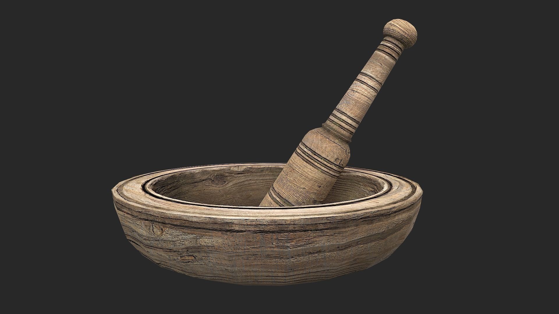 Mortar and pestle Medieval set Low-poly 3D model_21