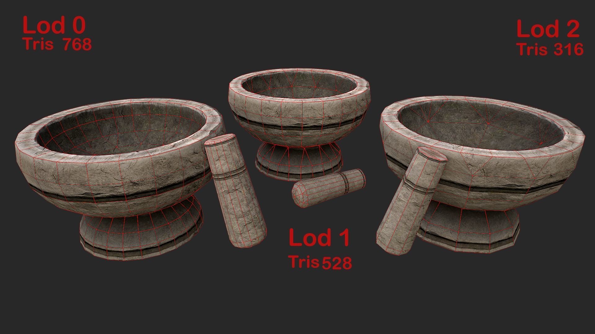 Mortar and pestle Medieval set Low-poly 3D model_10