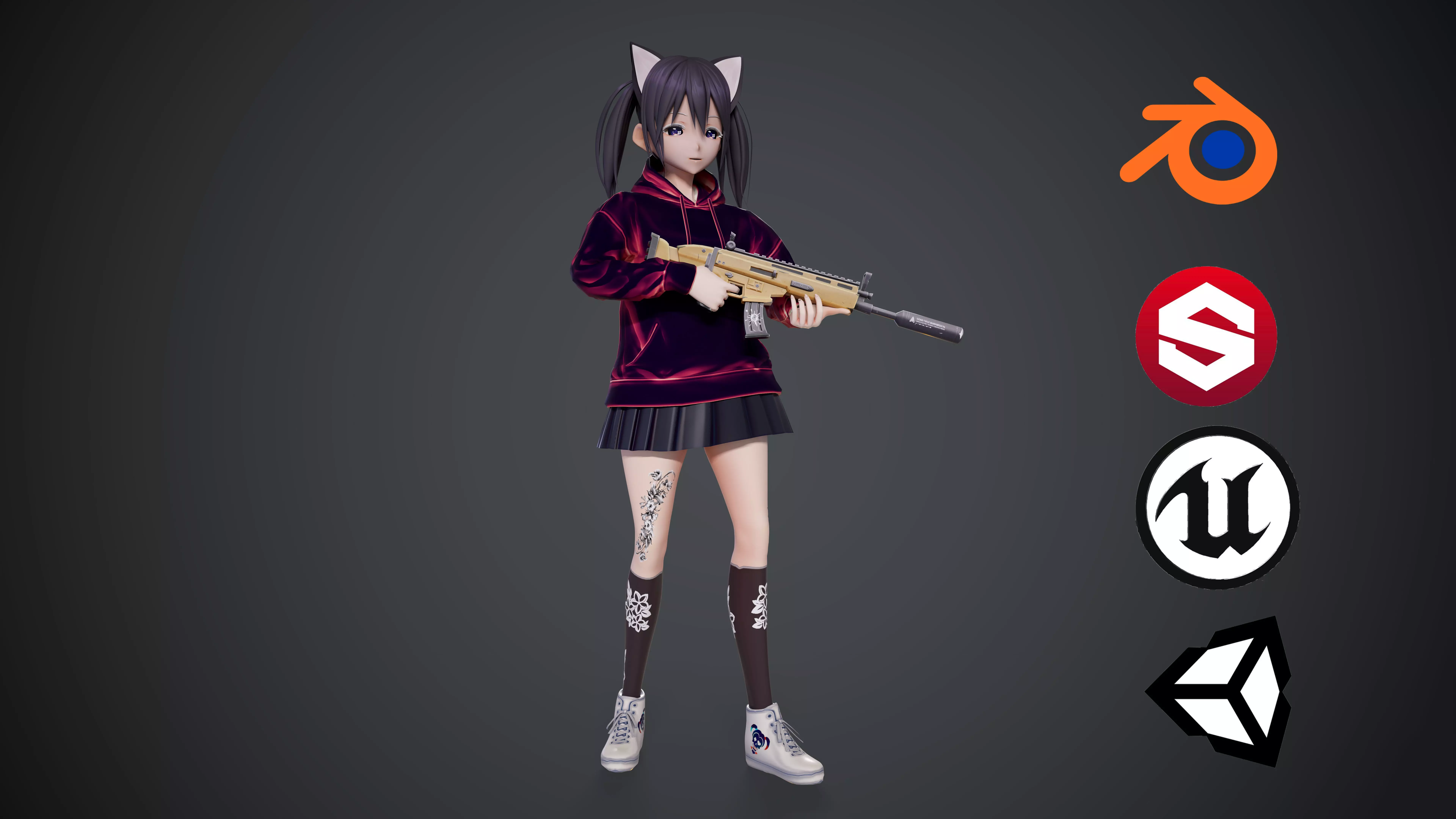 Kitty - Game Ready Character Low-poly 3D model_0