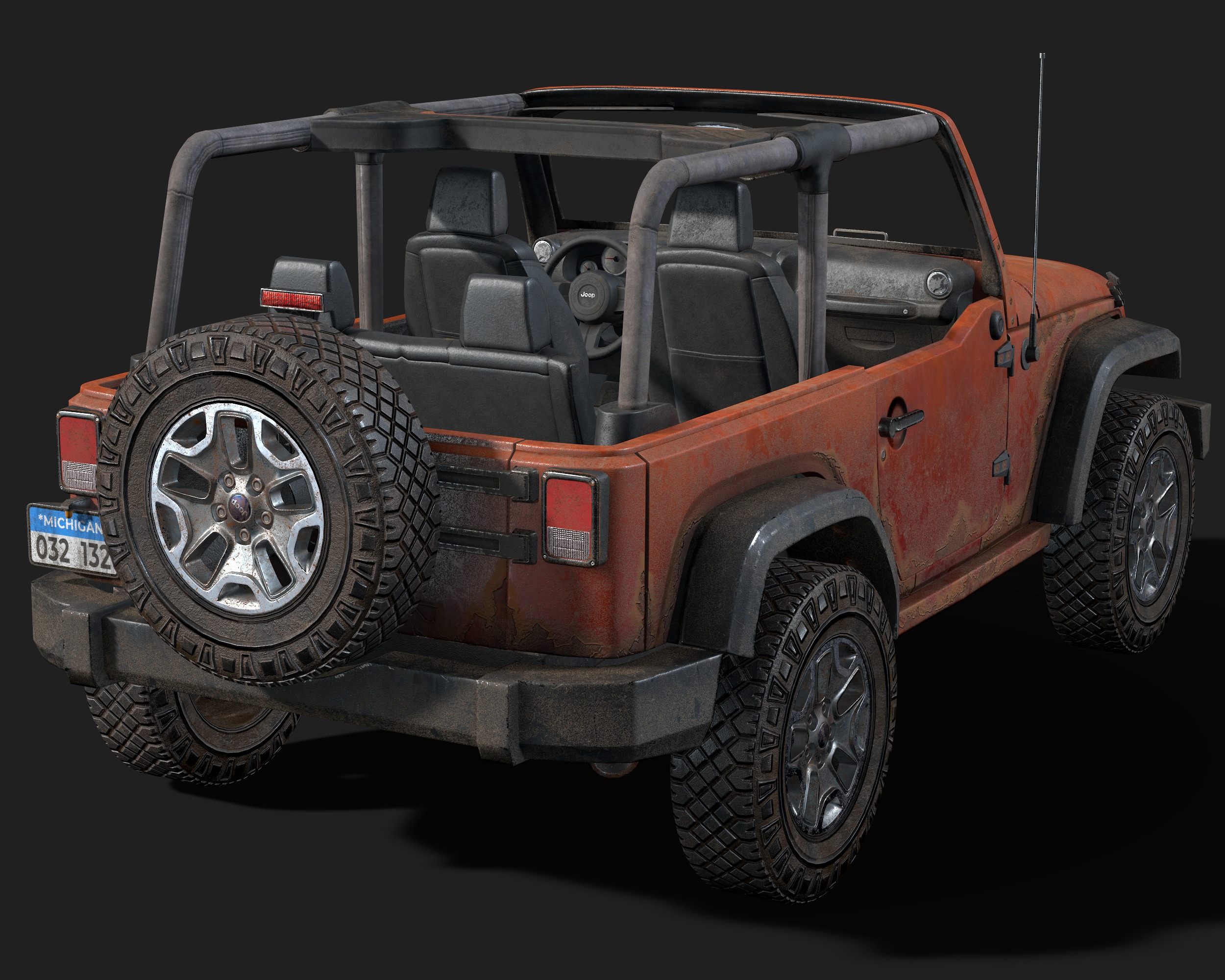 Jeep Wrangler red game ready model Low-poly 3D model_14