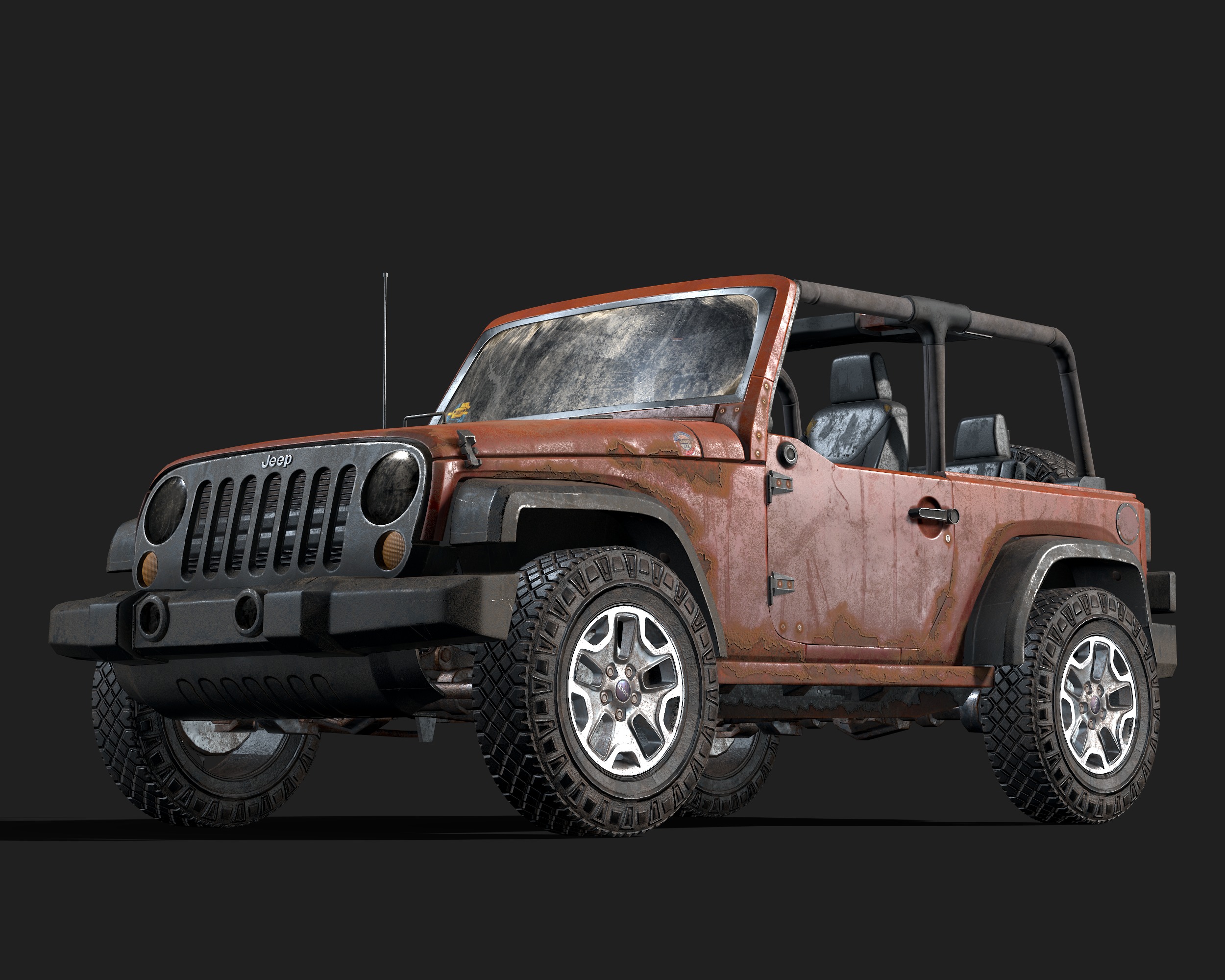 Jeep Wrangler red game ready model Low-poly 3D model_11