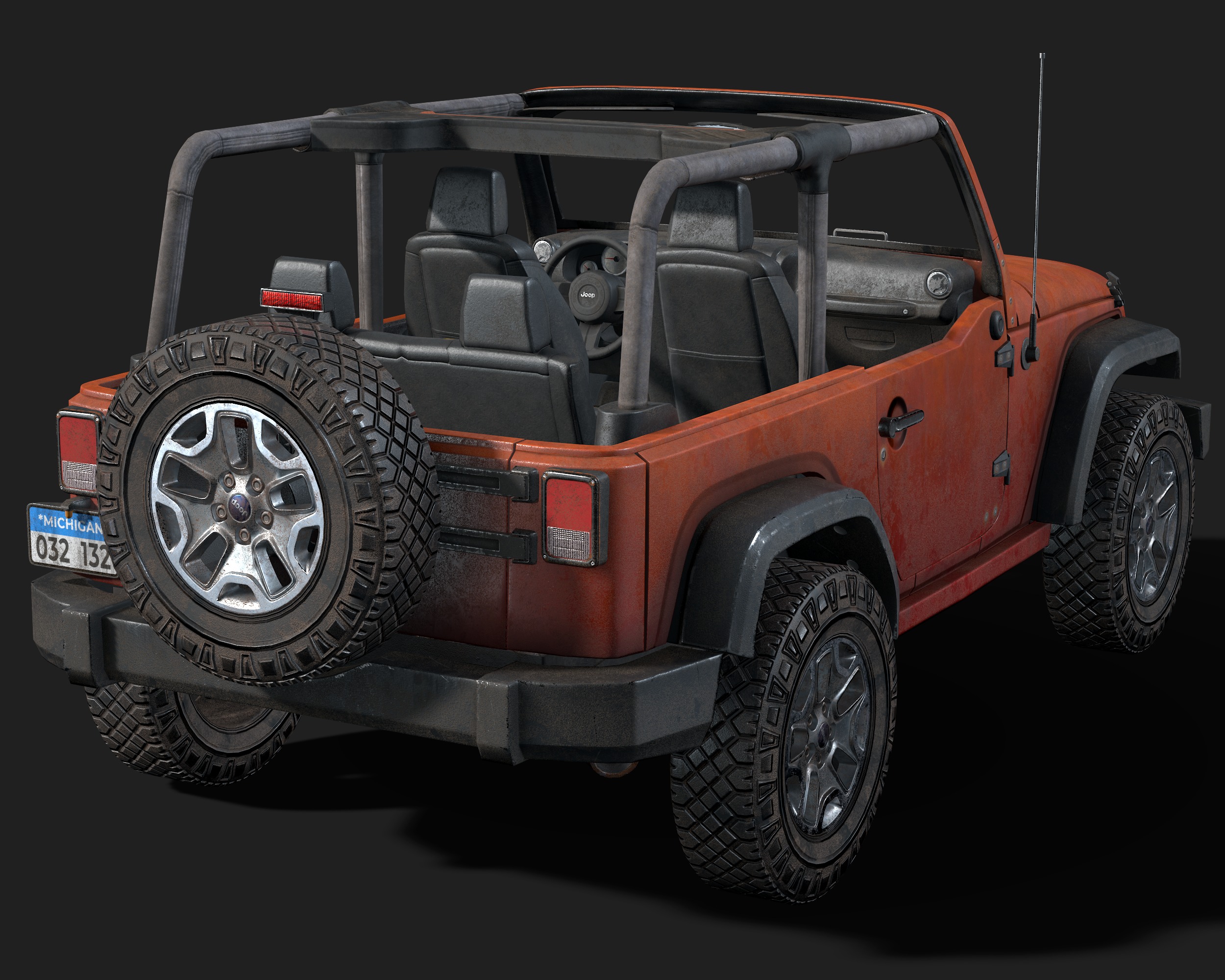 Jeep Wrangler red game ready model Low-poly 3D model_8