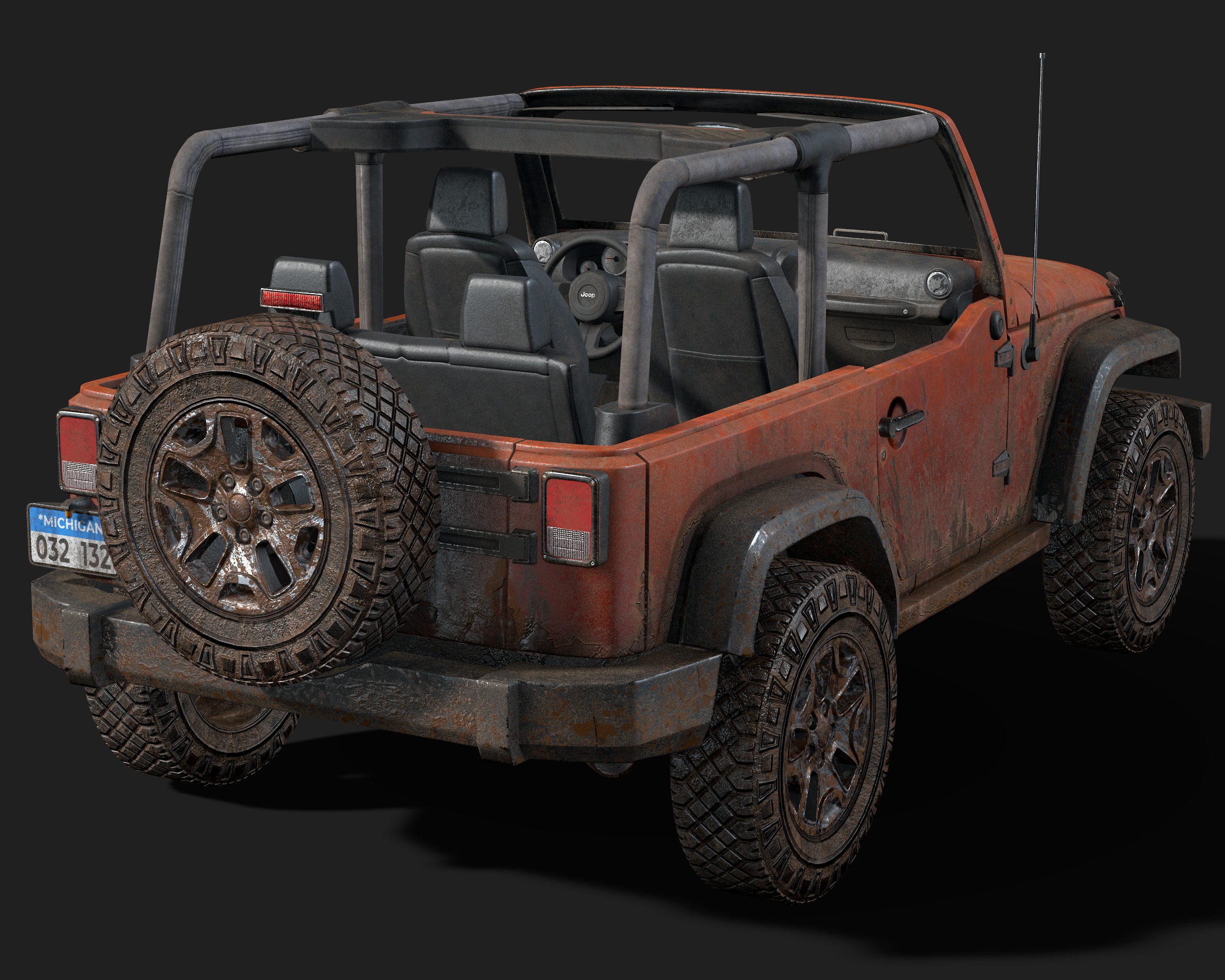 Jeep Wrangler red game ready model Low-poly 3D model_20