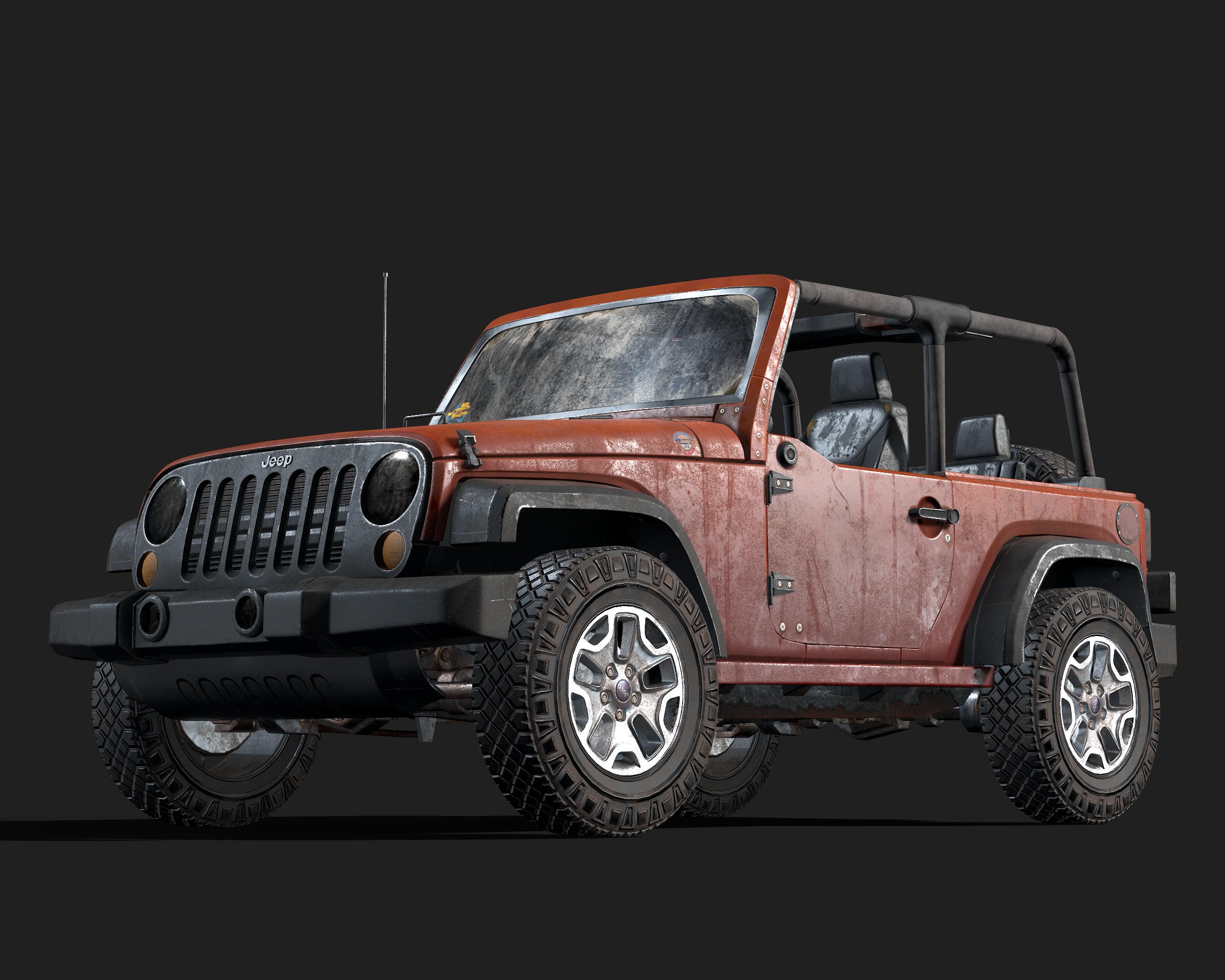 Jeep Wrangler red game ready model Low-poly 3D model_5
