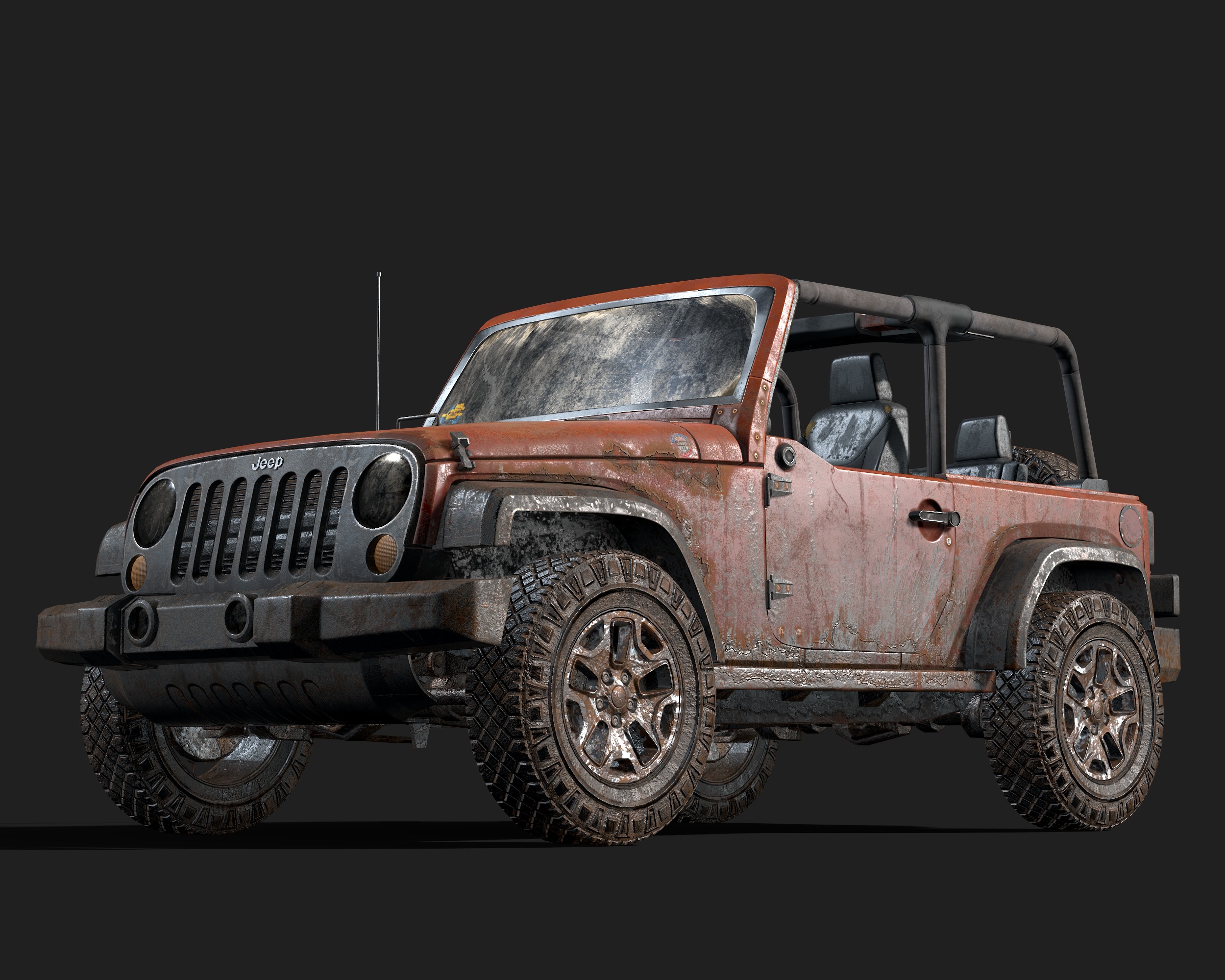 Jeep Wrangler red game ready model Low-poly 3D model_17
