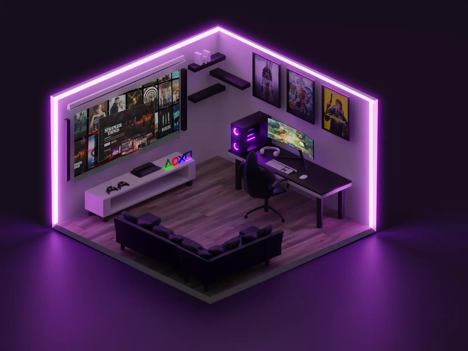 Gaming Room 3D print model_0
