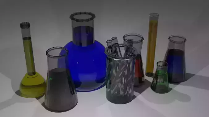 Stylized Laboratory Test Tubes Low-poly 3D model