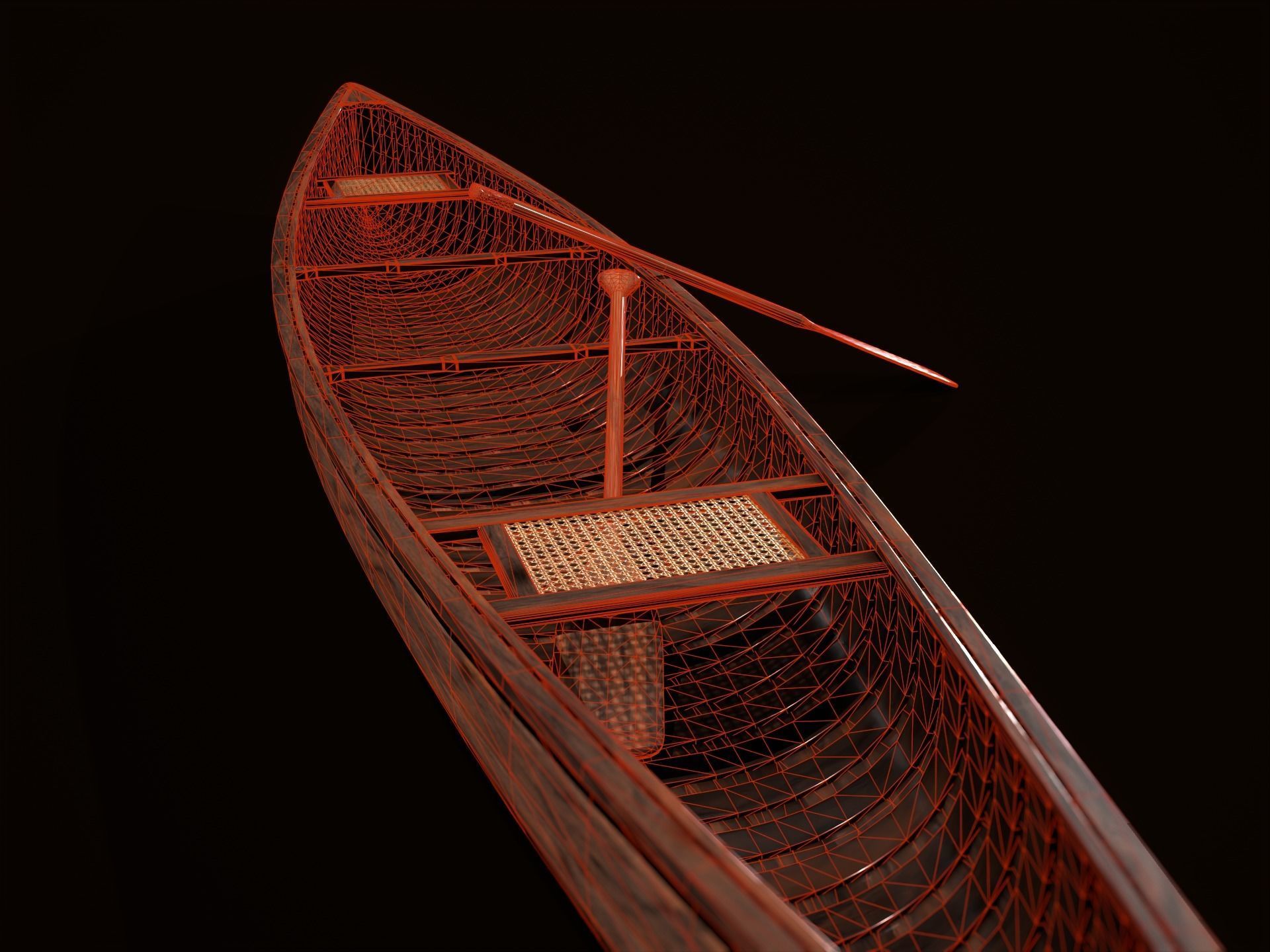 Game Ready Canoe with Paddle Low-poly 3D model_7