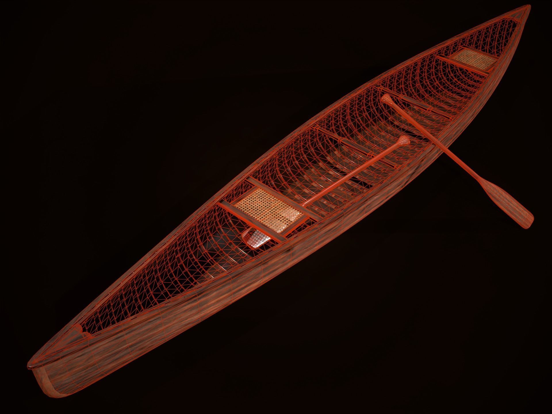 Game Ready Canoe with Paddle Low-poly 3D model_12