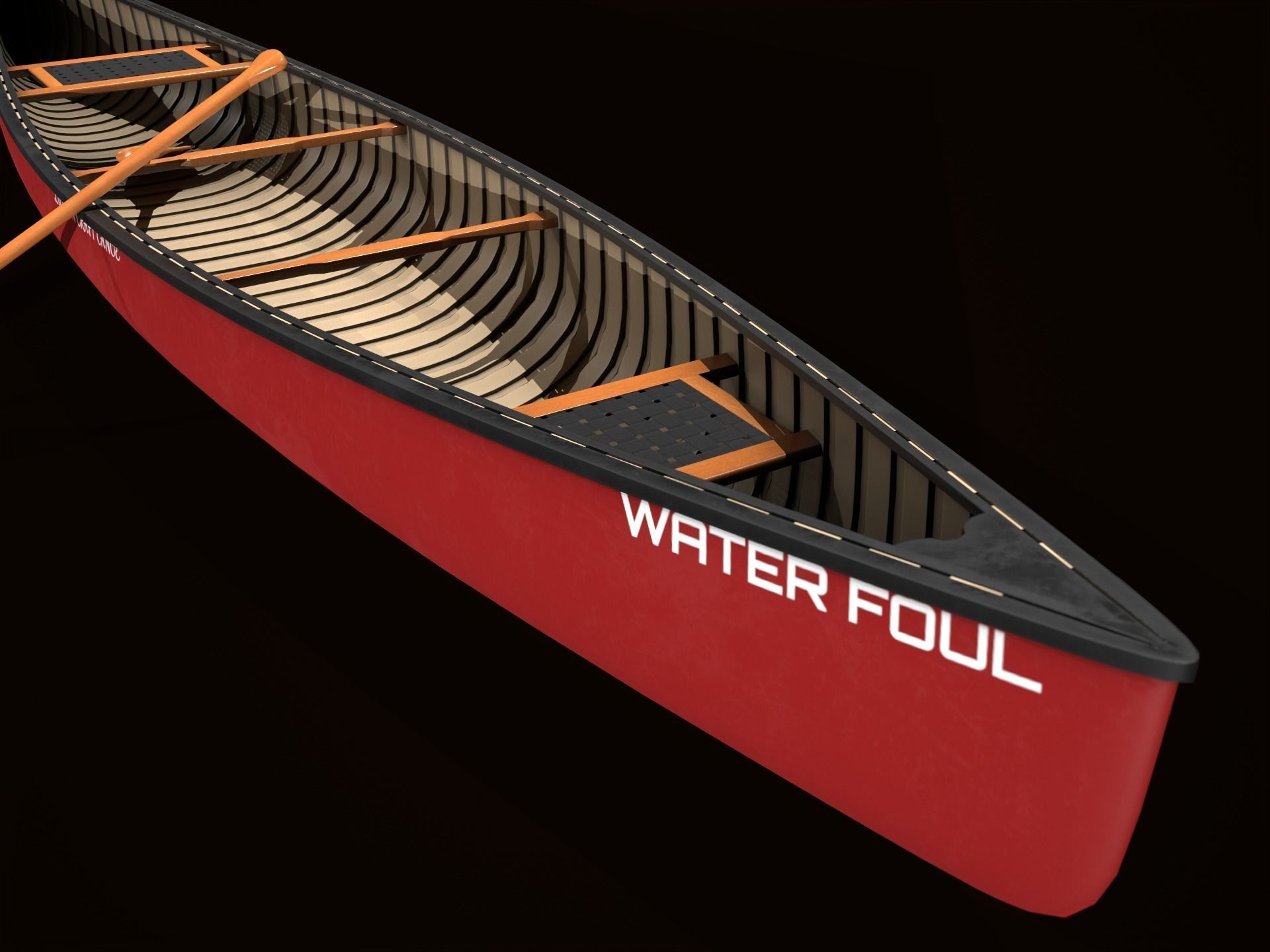 Game Ready Canoe with Paddle Low-poly 3D model_25