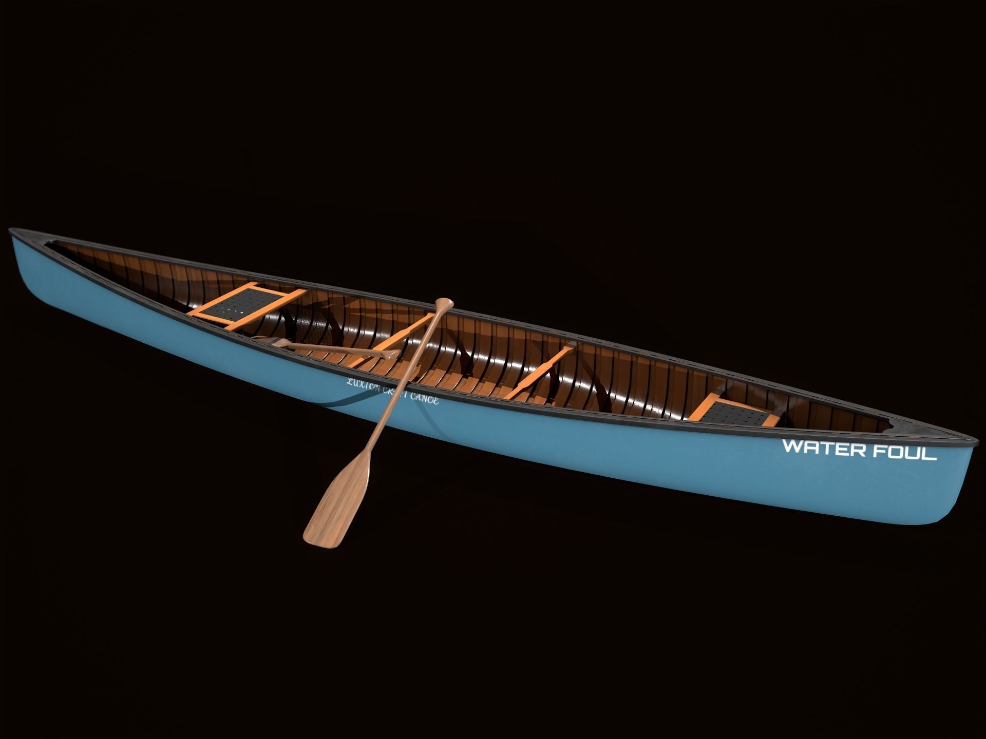 Game Ready Canoe with Paddle Low-poly 3D model_3