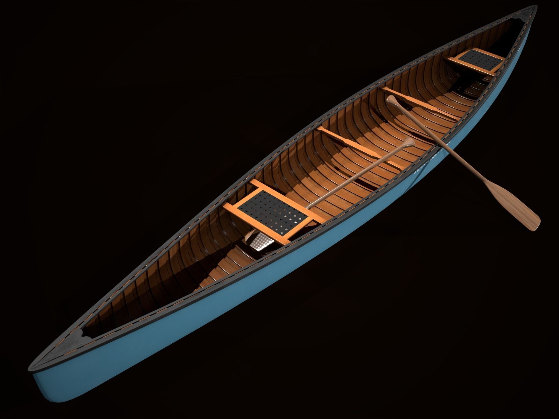 Game Ready Canoe with Paddle Low-poly 3D model_13