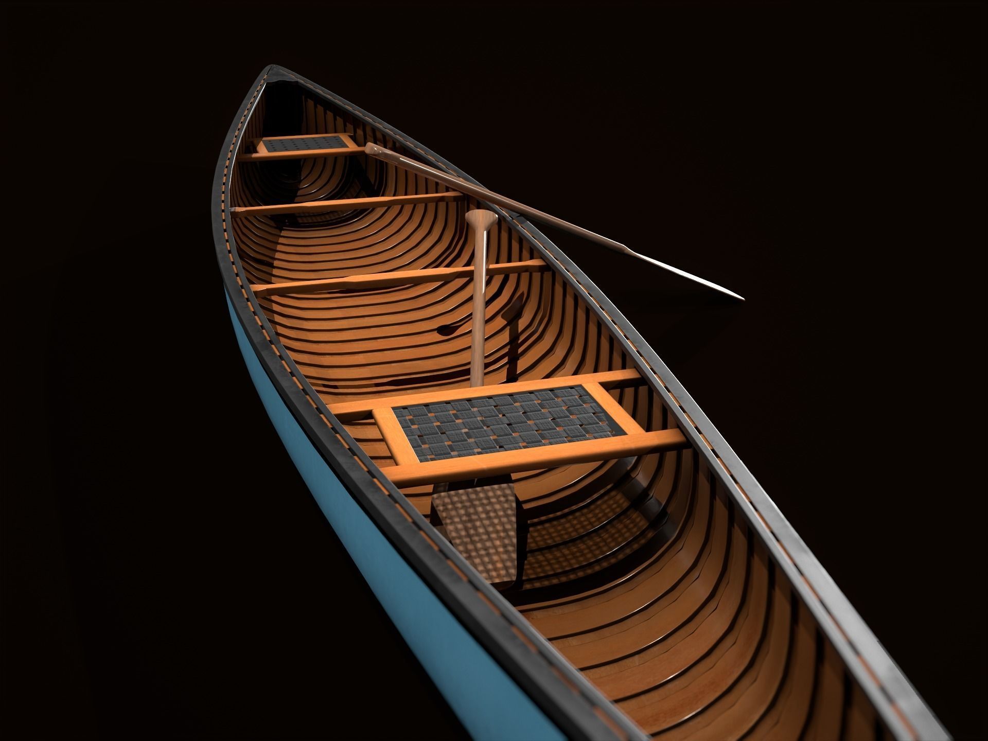 Game Ready Canoe with Paddle Low-poly 3D model_8