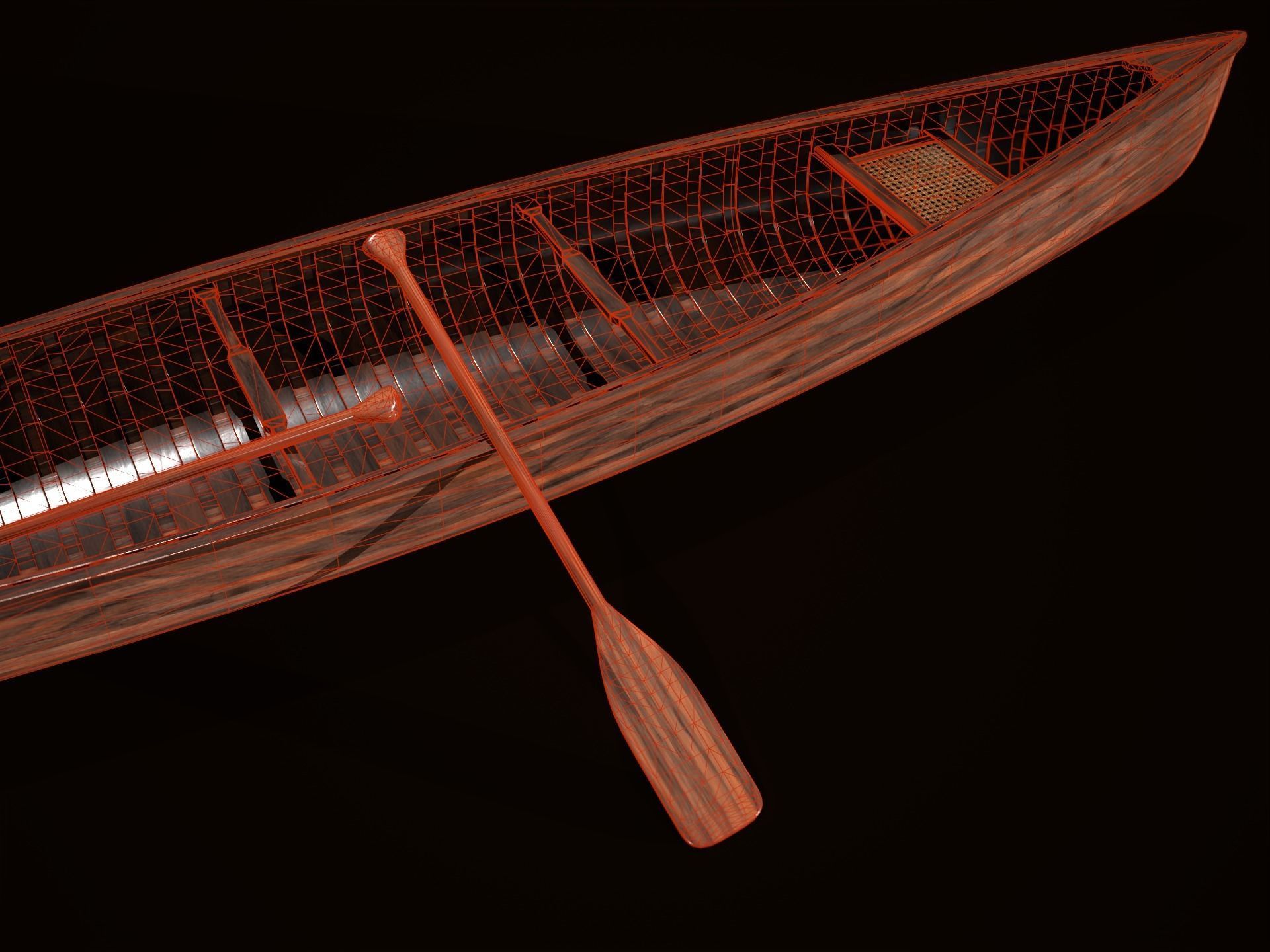 Game Ready Canoe with Paddle Low-poly 3D model_17