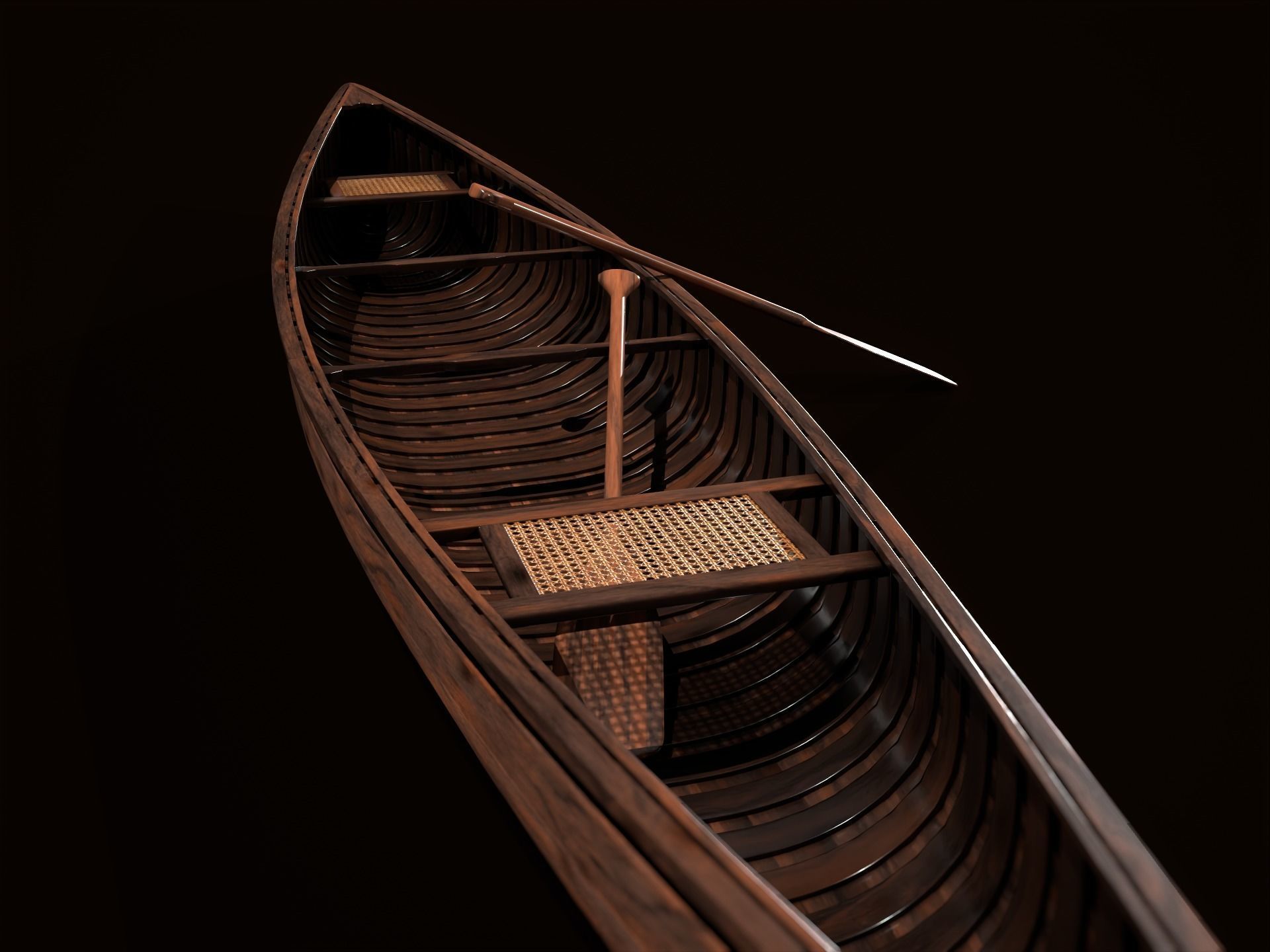 Game Ready Canoe with Paddle Low-poly 3D model_6