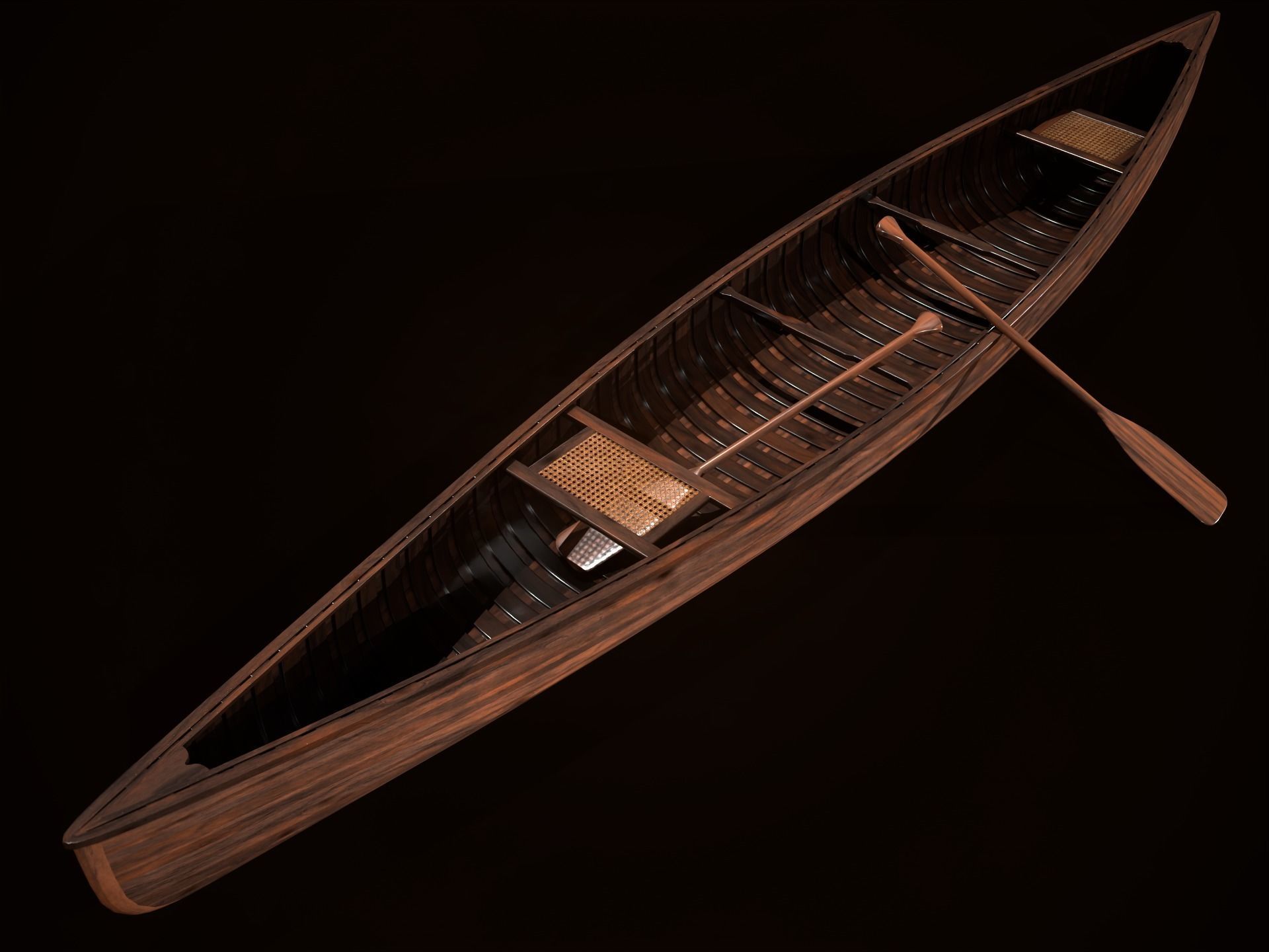 Game Ready Canoe with Paddle Low-poly 3D model_11