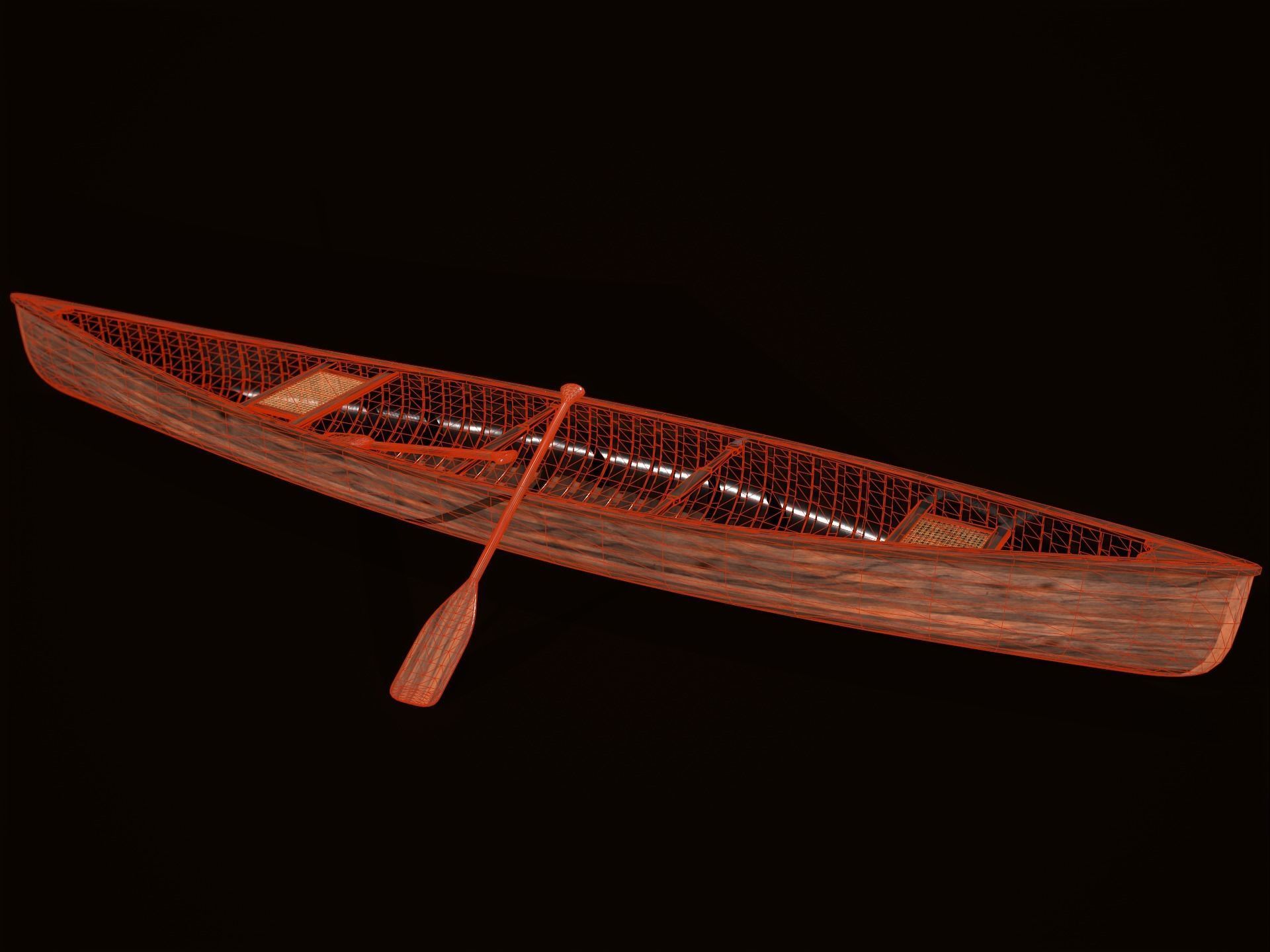 Game Ready Canoe with Paddle Low-poly 3D model_2