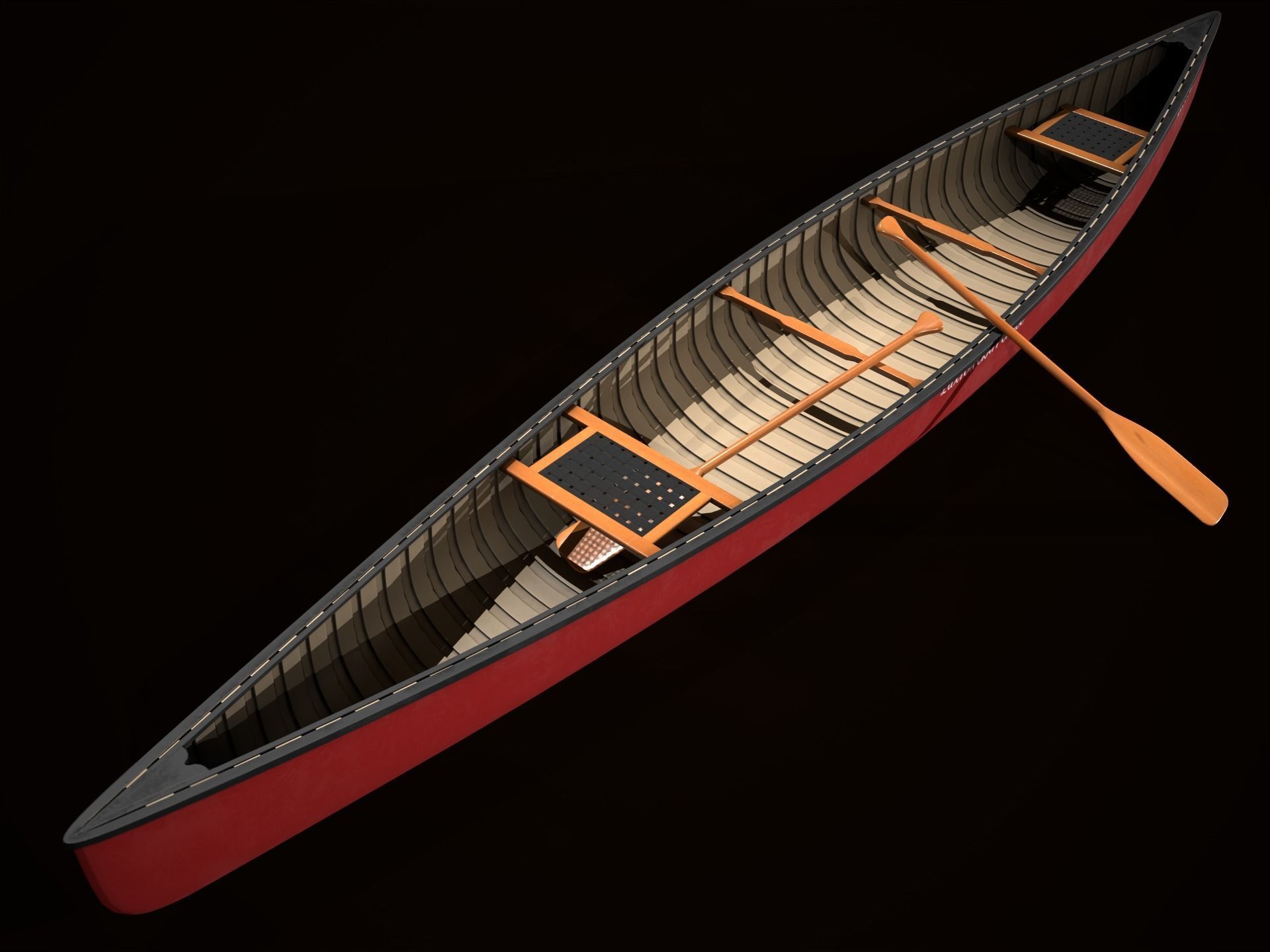 Game Ready Canoe with Paddle Low-poly 3D model_15