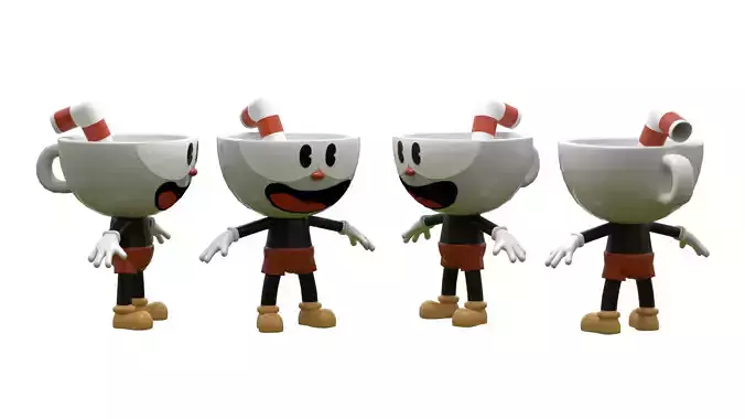 Cuphead four coffee mugs in shape of cartoon characters