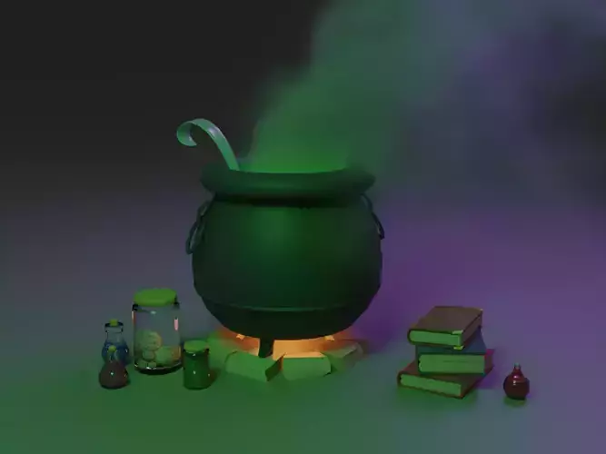 low poly 3D witch cauldron
