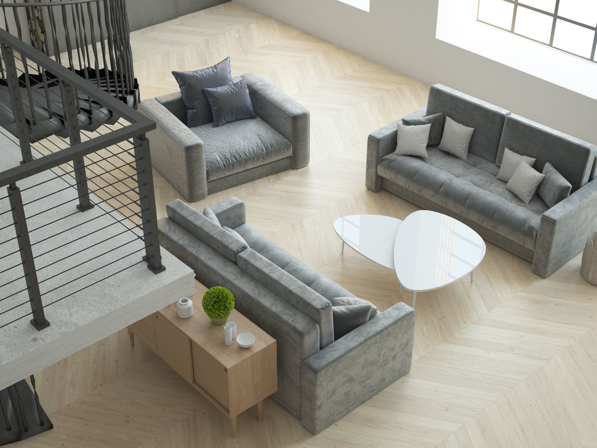 Ready to render and decorate interior high ceiling loft room 3D model_2