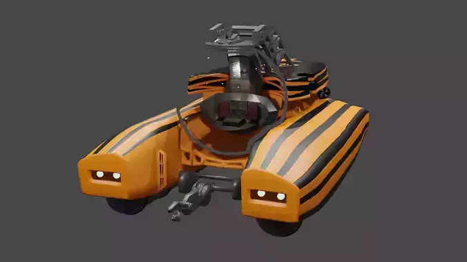 Submarine low poly 3d model orange and