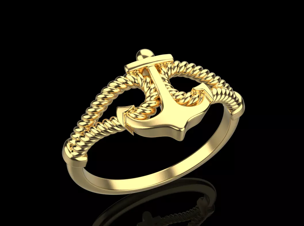 Gold Collection Anchor Ring US Size 9 3D print model_0