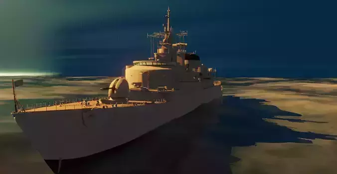 Frigate model military ship floating in water Low-poly 3D model