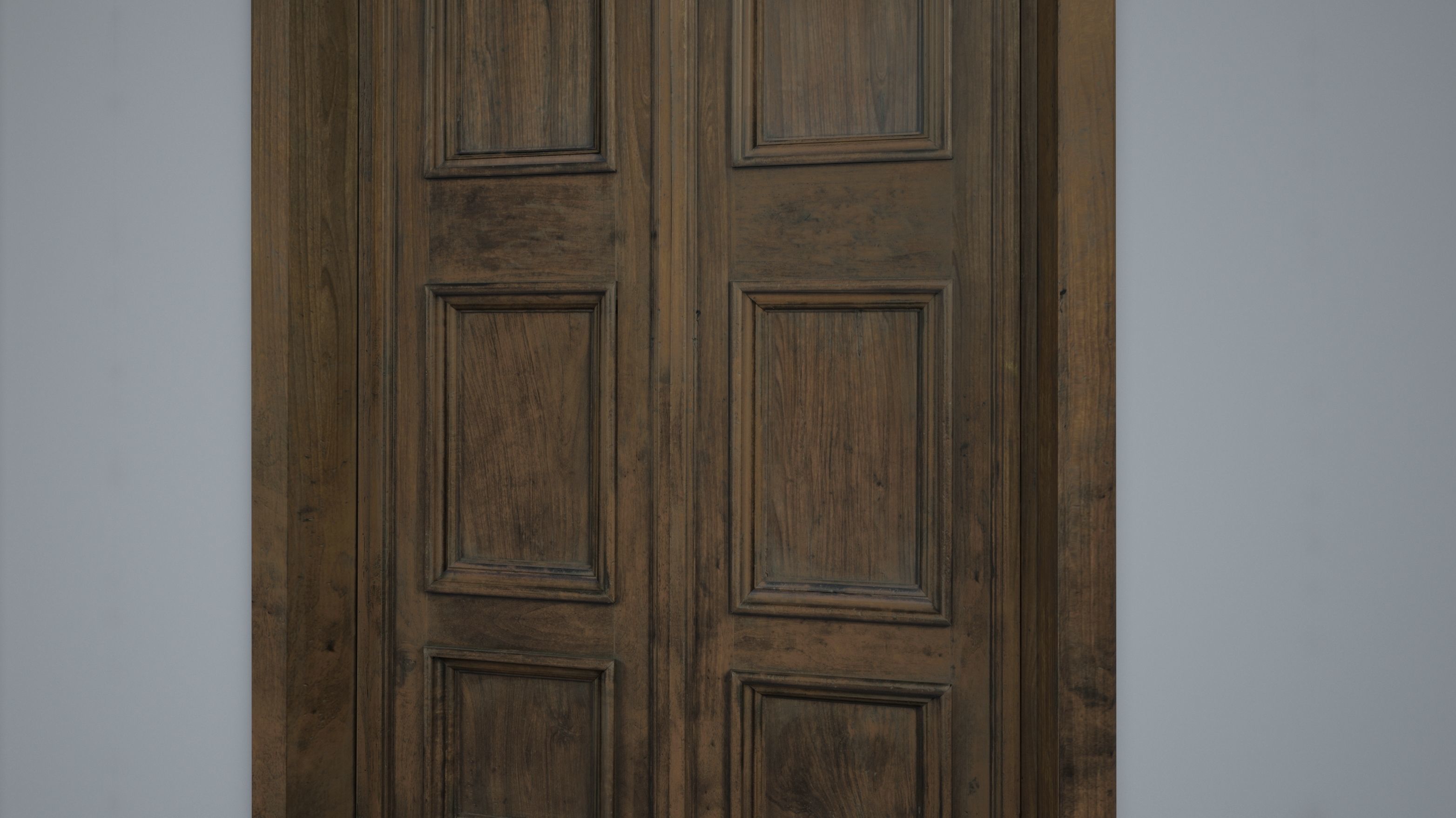 Old solid wood door and windows Low-poly 3D model_4