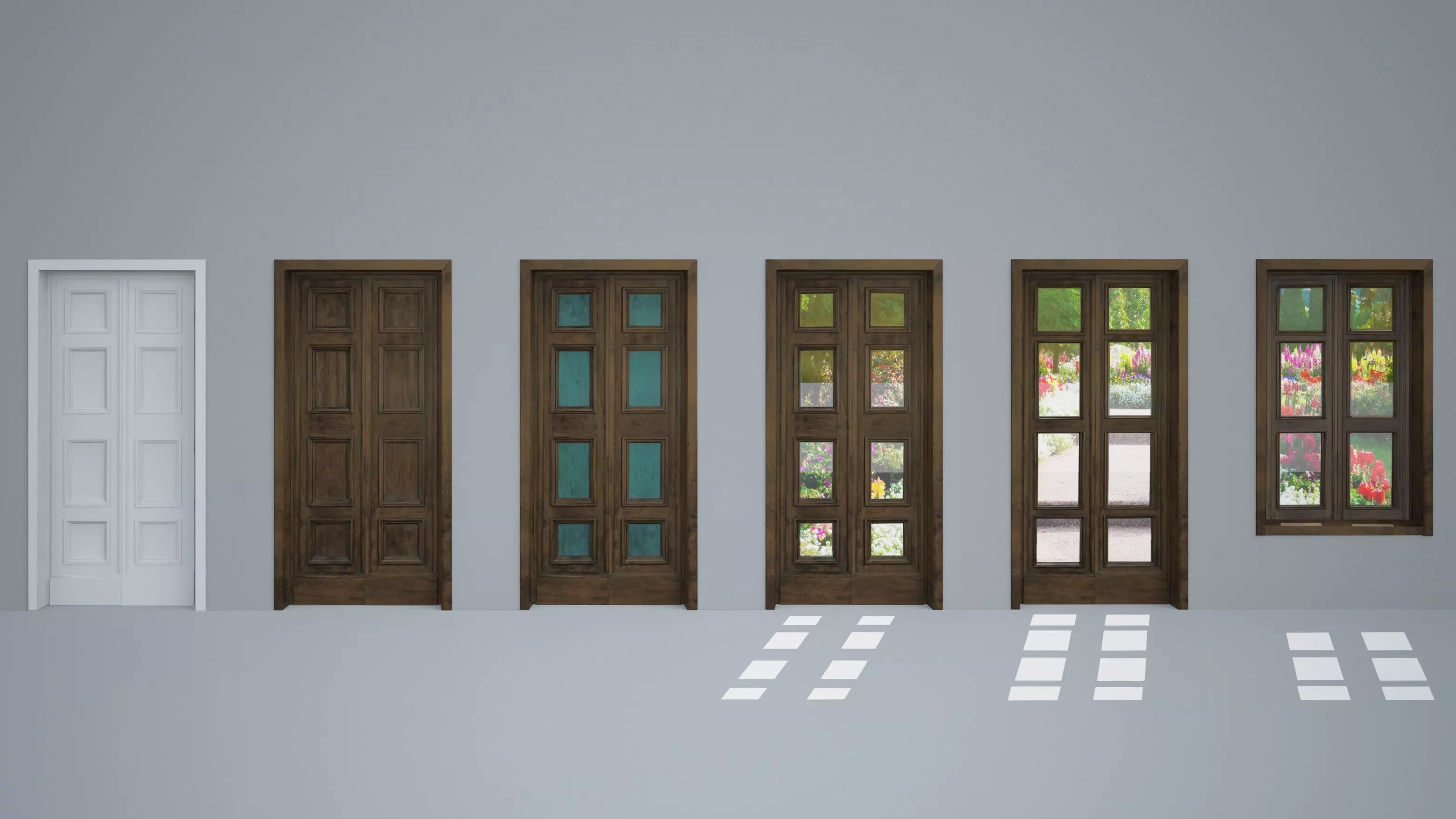Old solid wood door and windows Low-poly 3D model_0