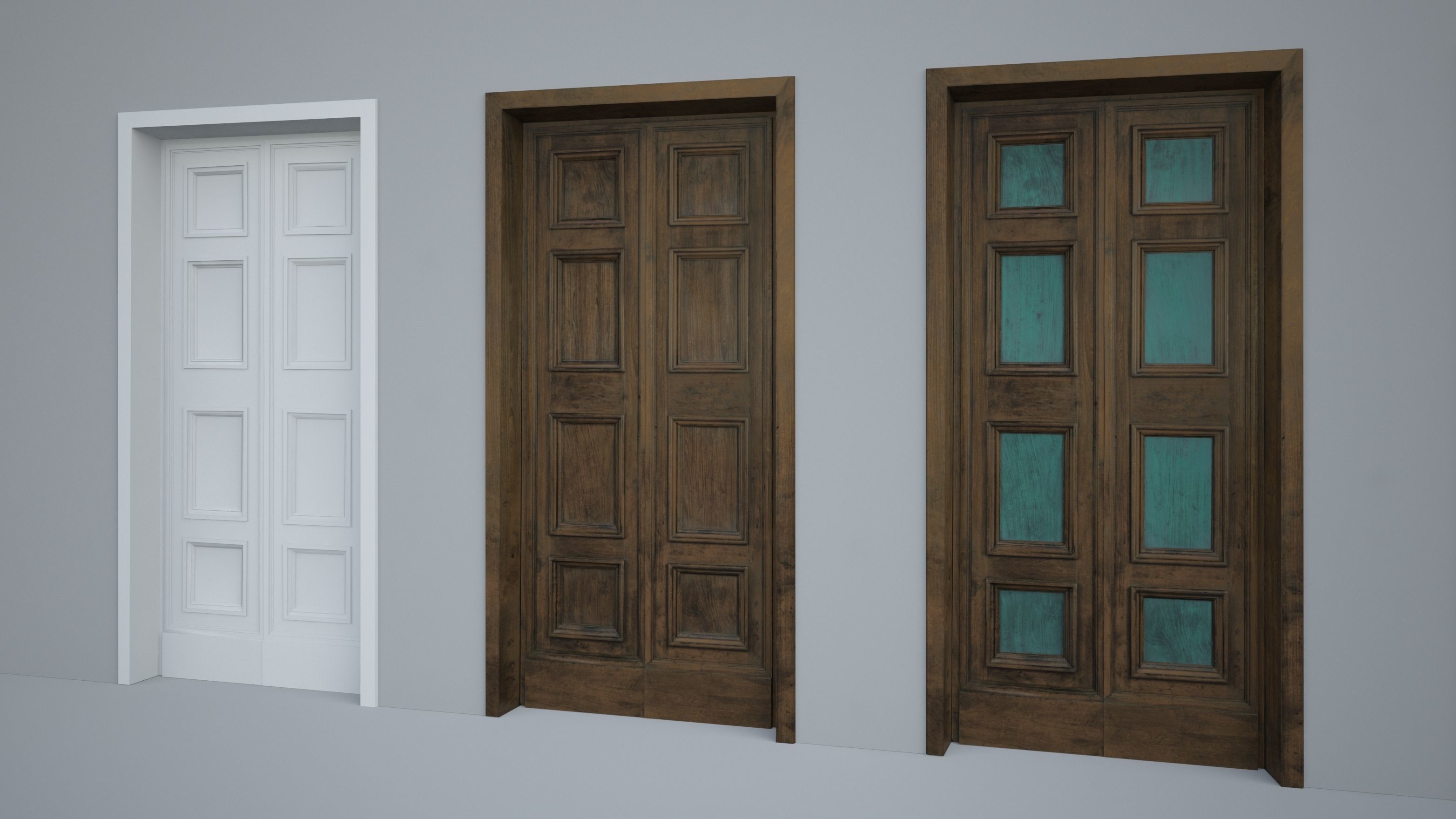 Old solid wood door and windows Low-poly 3D model_3