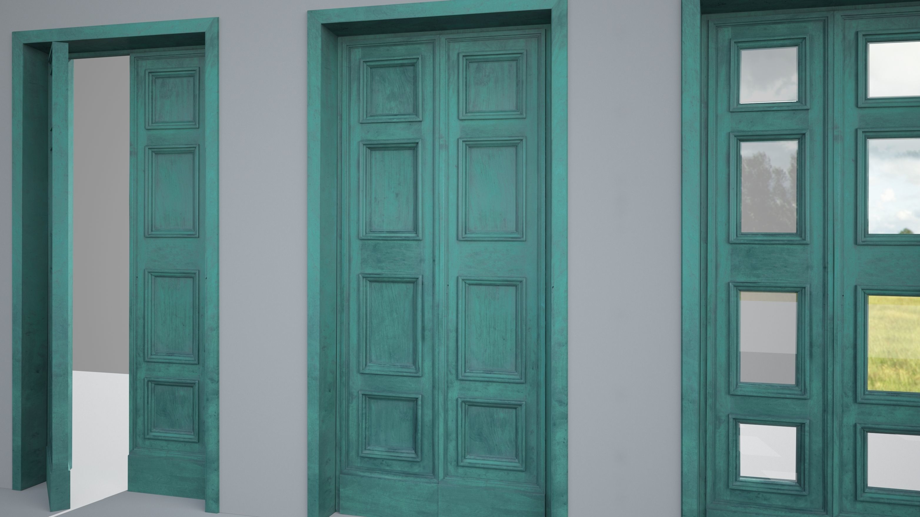 Old solid wood door and windows Low-poly 3D model_7