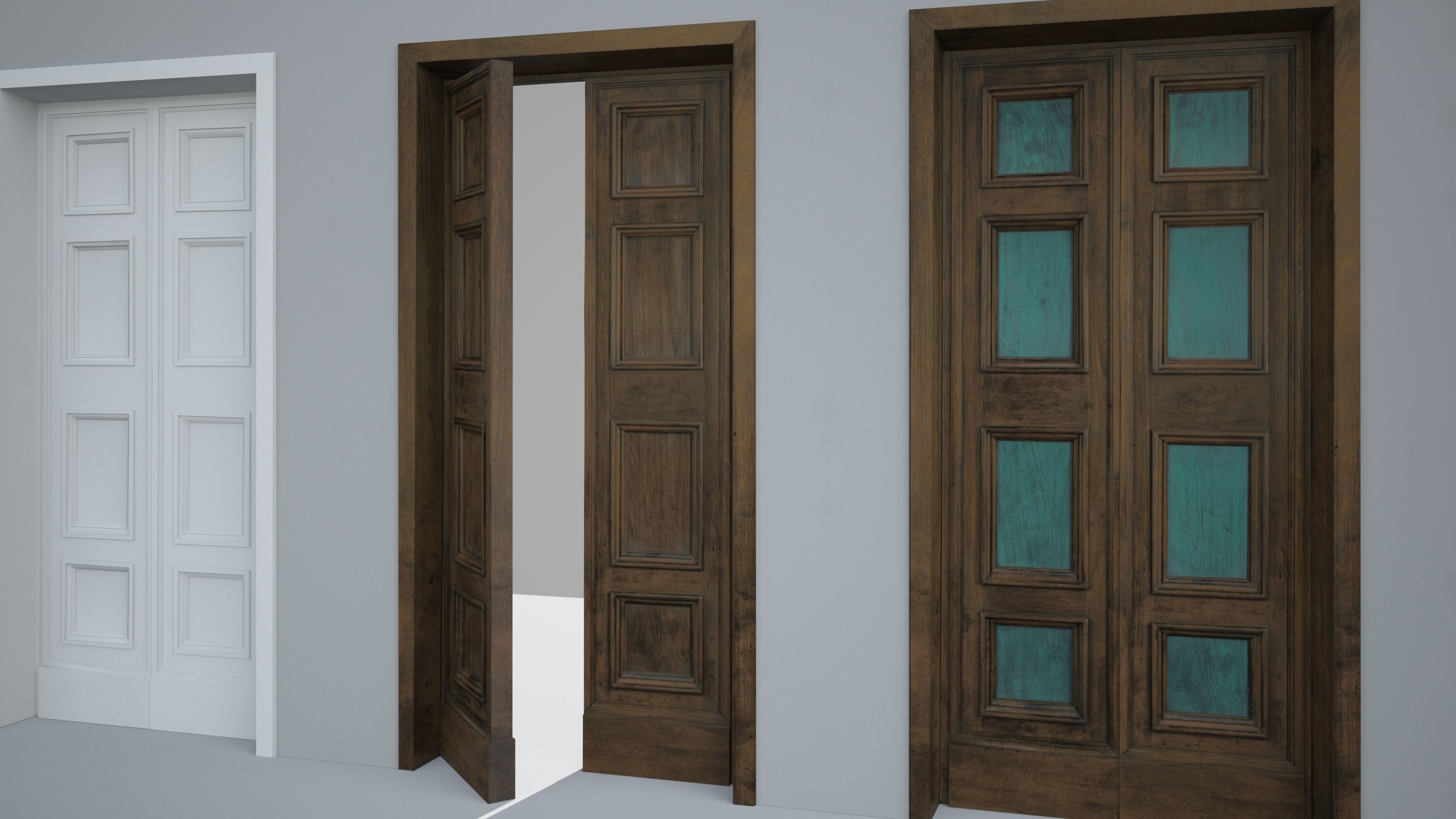 Old solid wood door and windows Low-poly 3D model_5