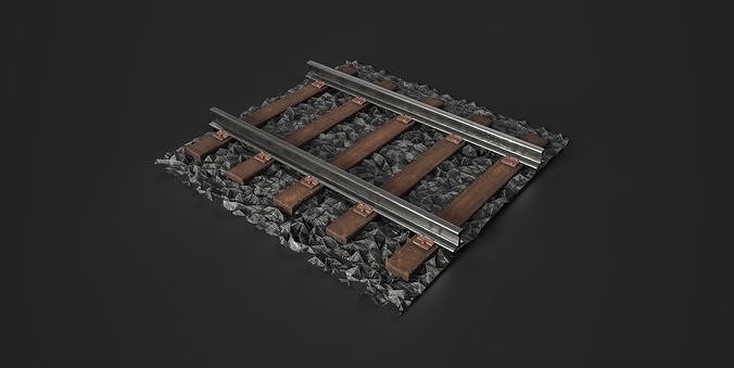 Train Tracks with basic Gravel Low-poly 3D model