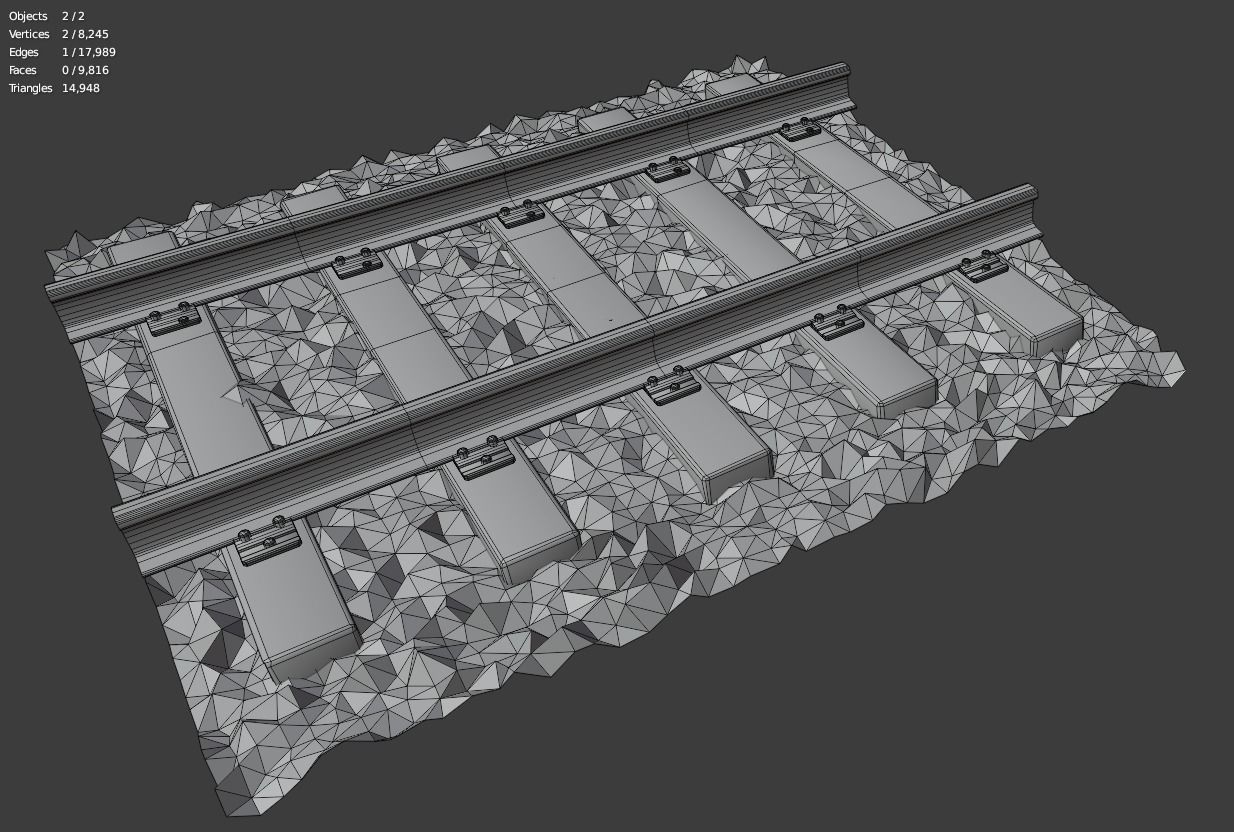 Train Tracks with basic Gravel Low-poly 3D model_3