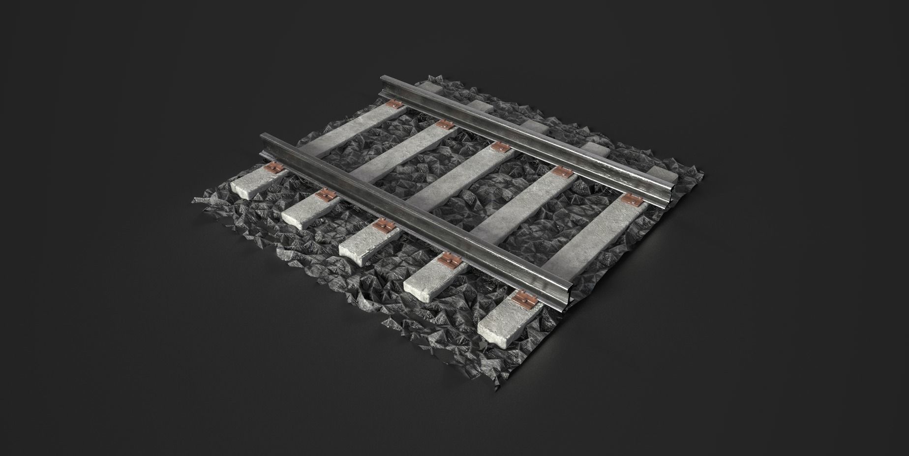 Train Tracks with basic Gravel Low-poly 3D model_2