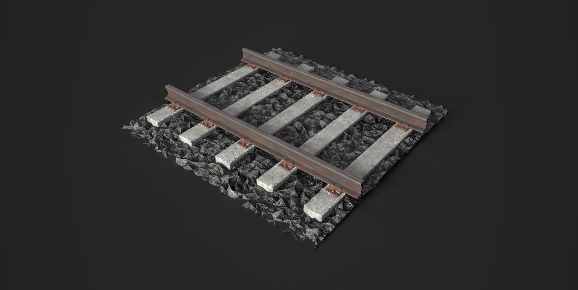 Train Tracks with basic Gravel Low-poly 3D model_1