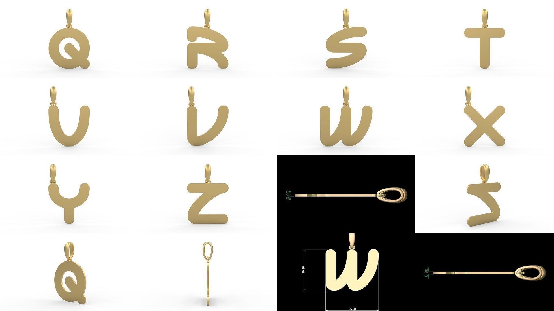 Initial Letters Pendant Alphabets Ecliptic 3D Model Collection_1